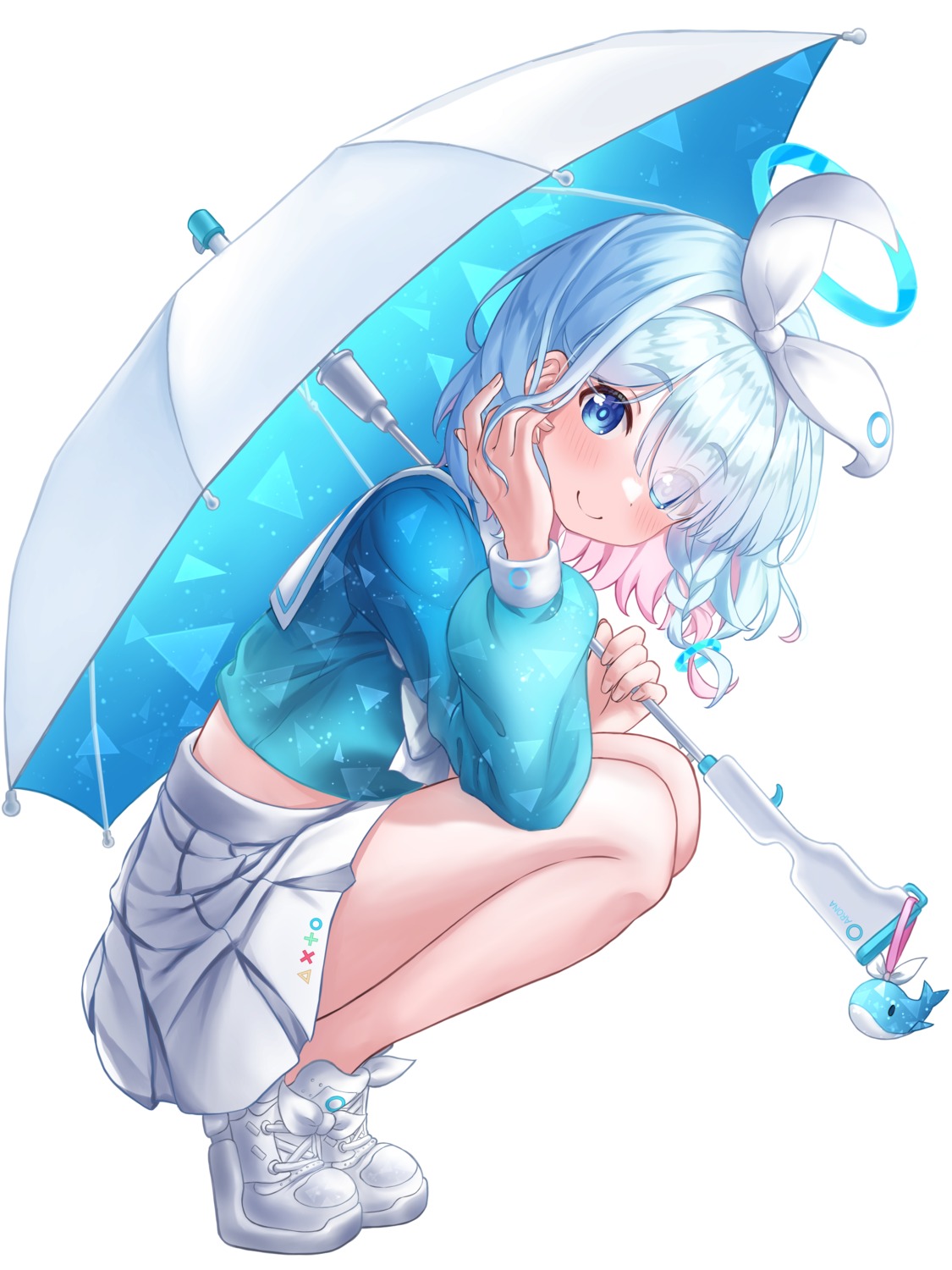 arona_(blue_archive), blue_archive, gun, halo, kuma_piv, seifuku, umbrella