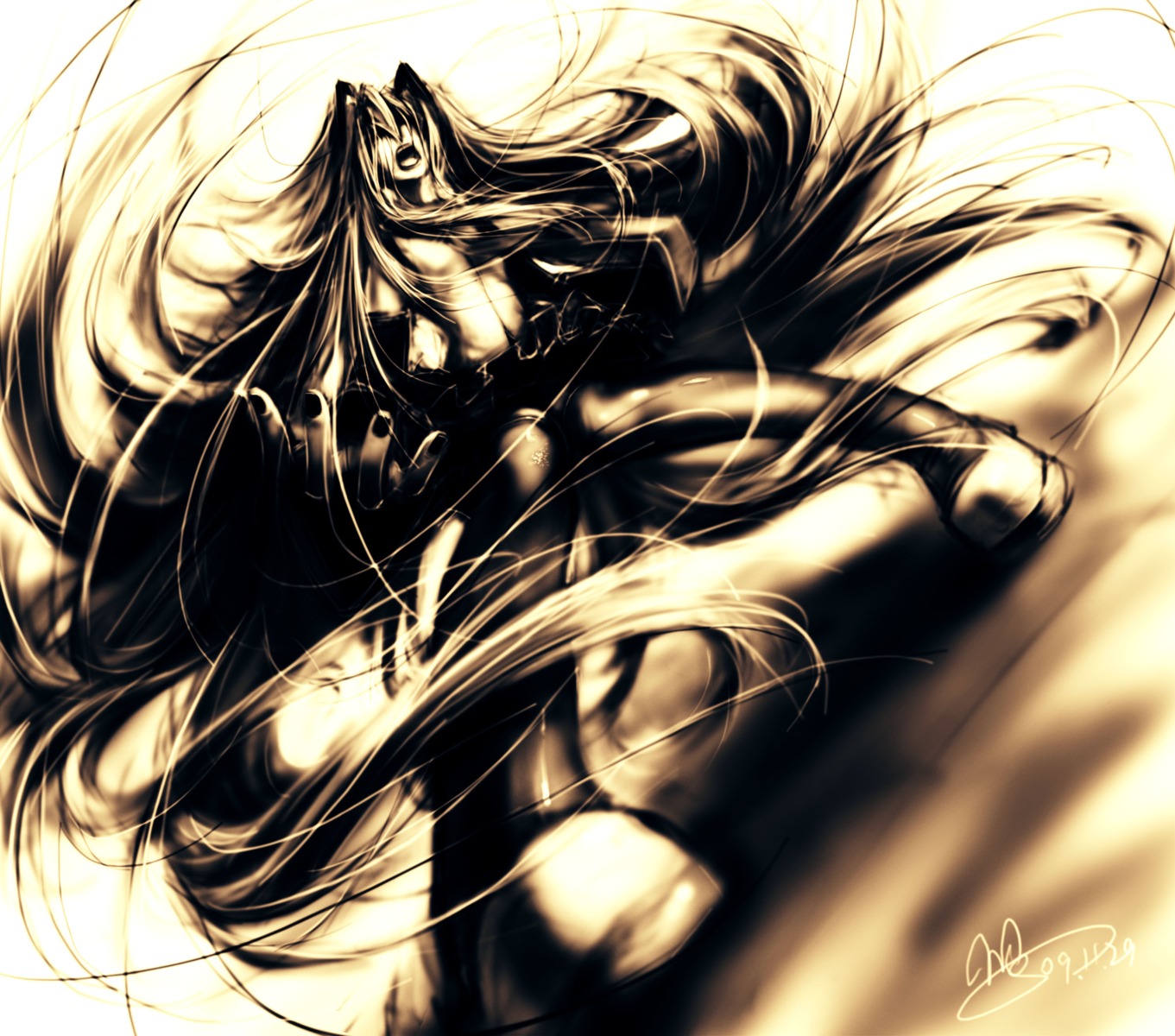 hatsune_miku, monochrome, thighhighs, urami, vocaloid