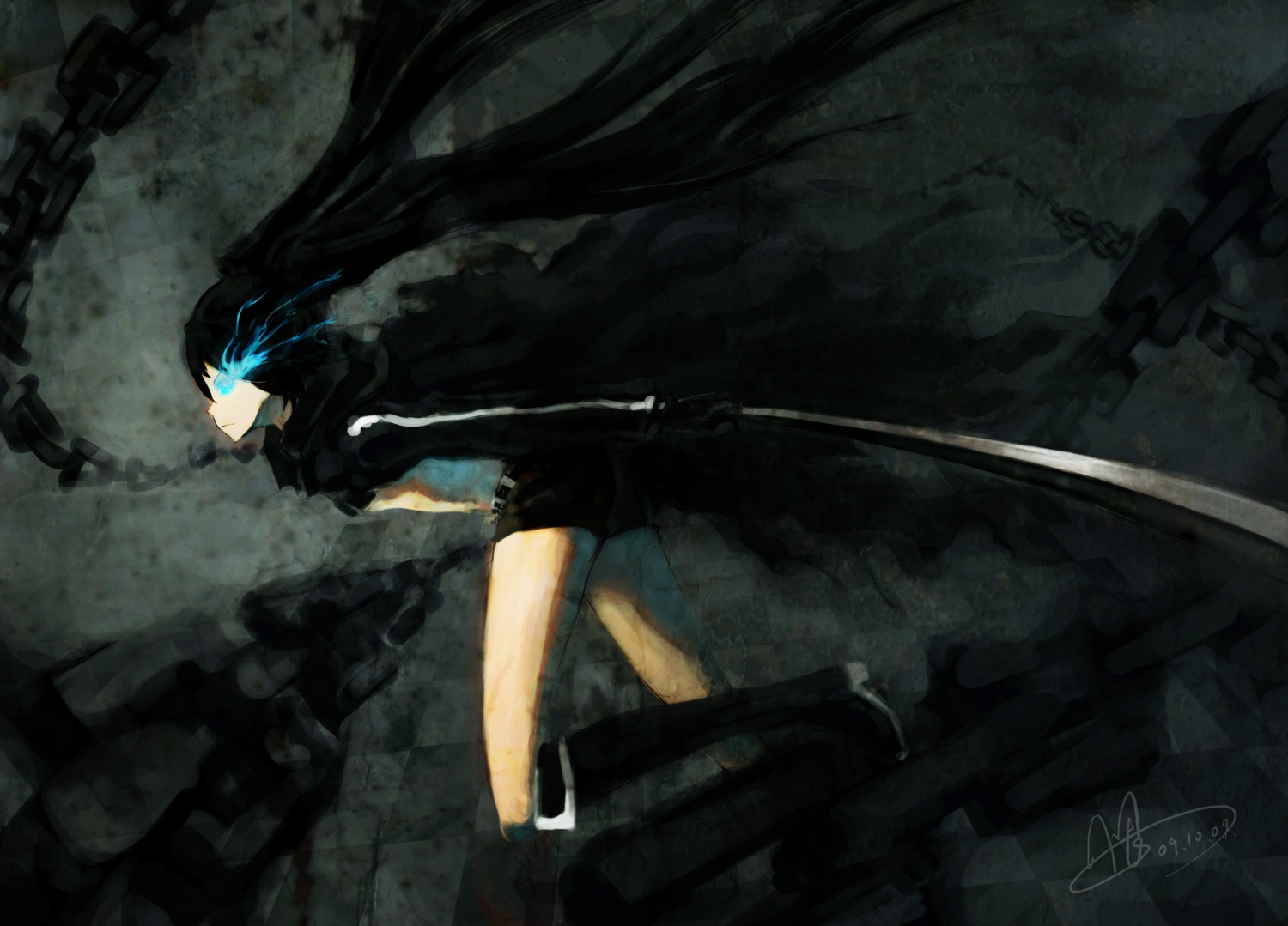 black_rock_shooter, black_rock_shooter_(character), sword, urami, vocaloid