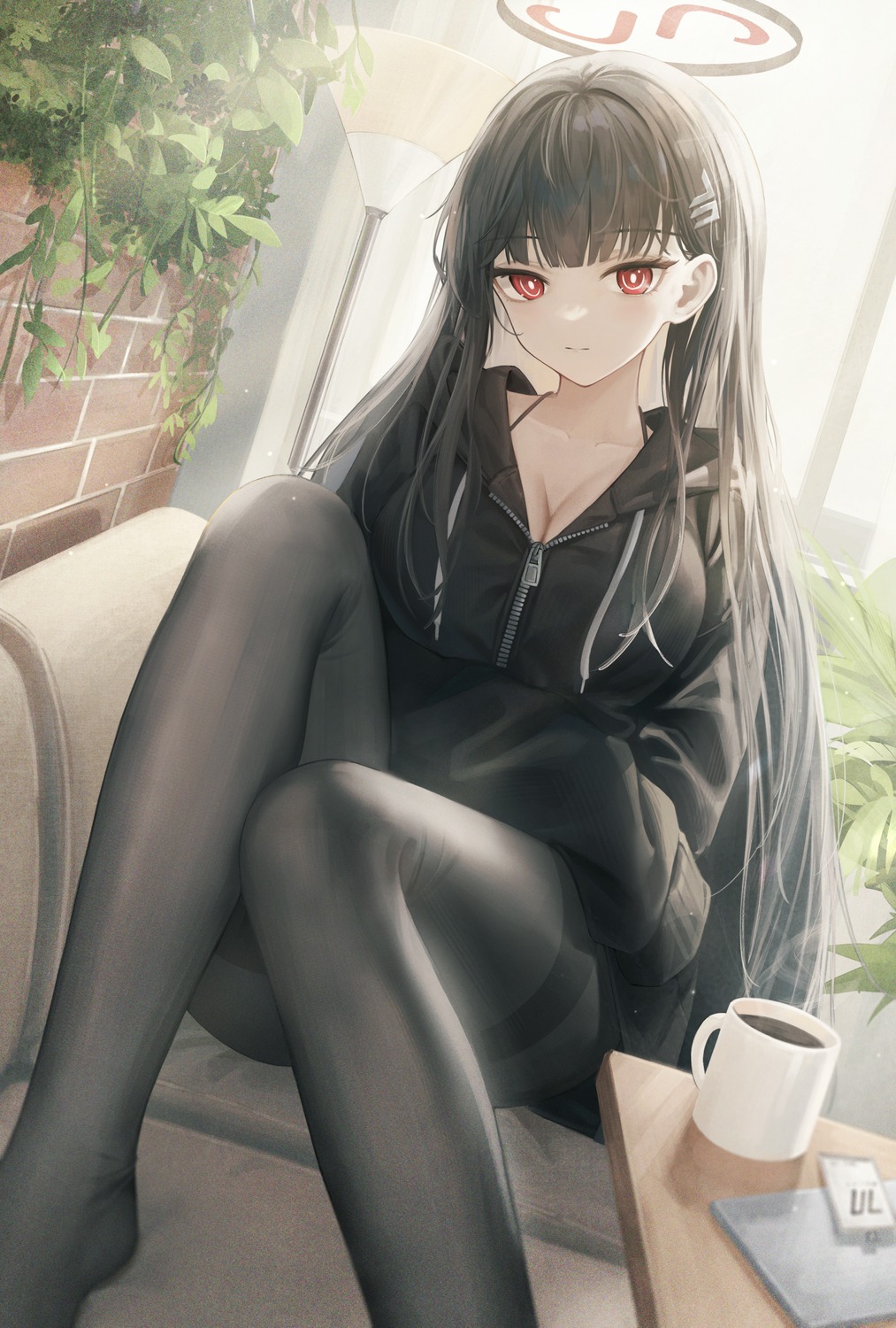 blue_archive, cleavage, flippy_(cripine111), halo, pantyhose, tsukatsuki_rio