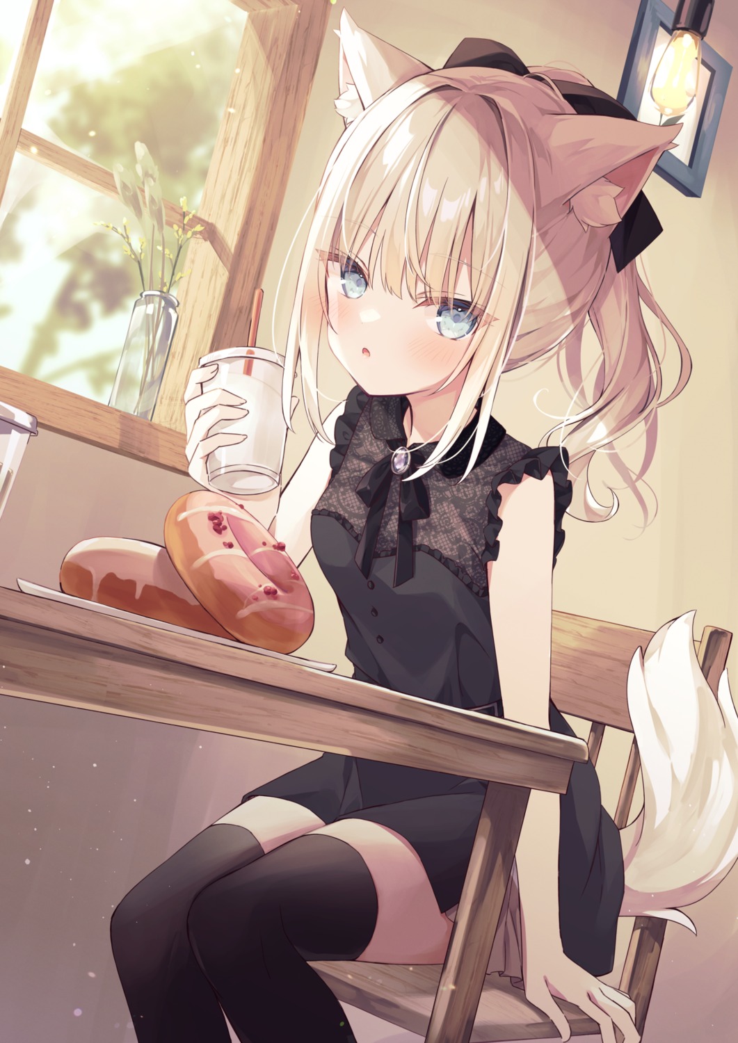 animal_ears, dress, hoshi, inumimi, mashiro_(hoshi), tail, thighhighs