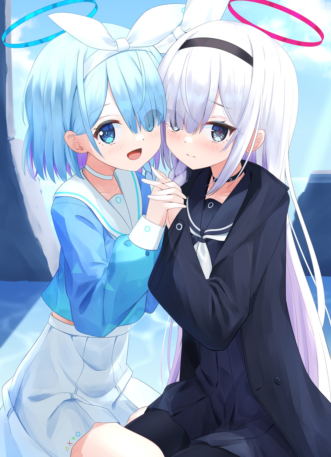 arona_(blue_archive), blue_archive, cpk, halo, pantyhose, plana_(blue_archive), seifuku