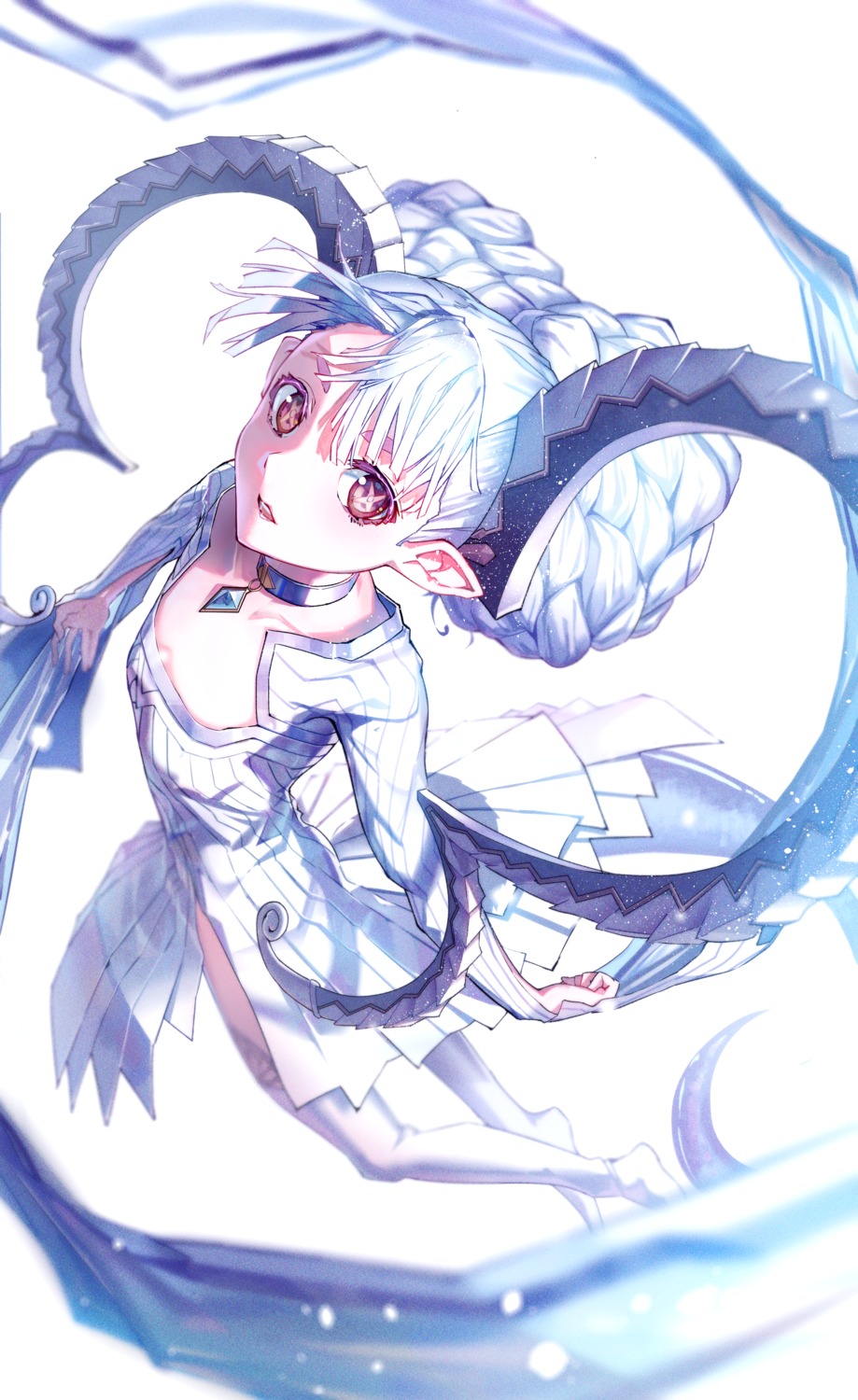 dress, fate/grand_order, horns, ichinose_satsuki, pointy_ears, tail, thighhighs, tiamat_(fate)