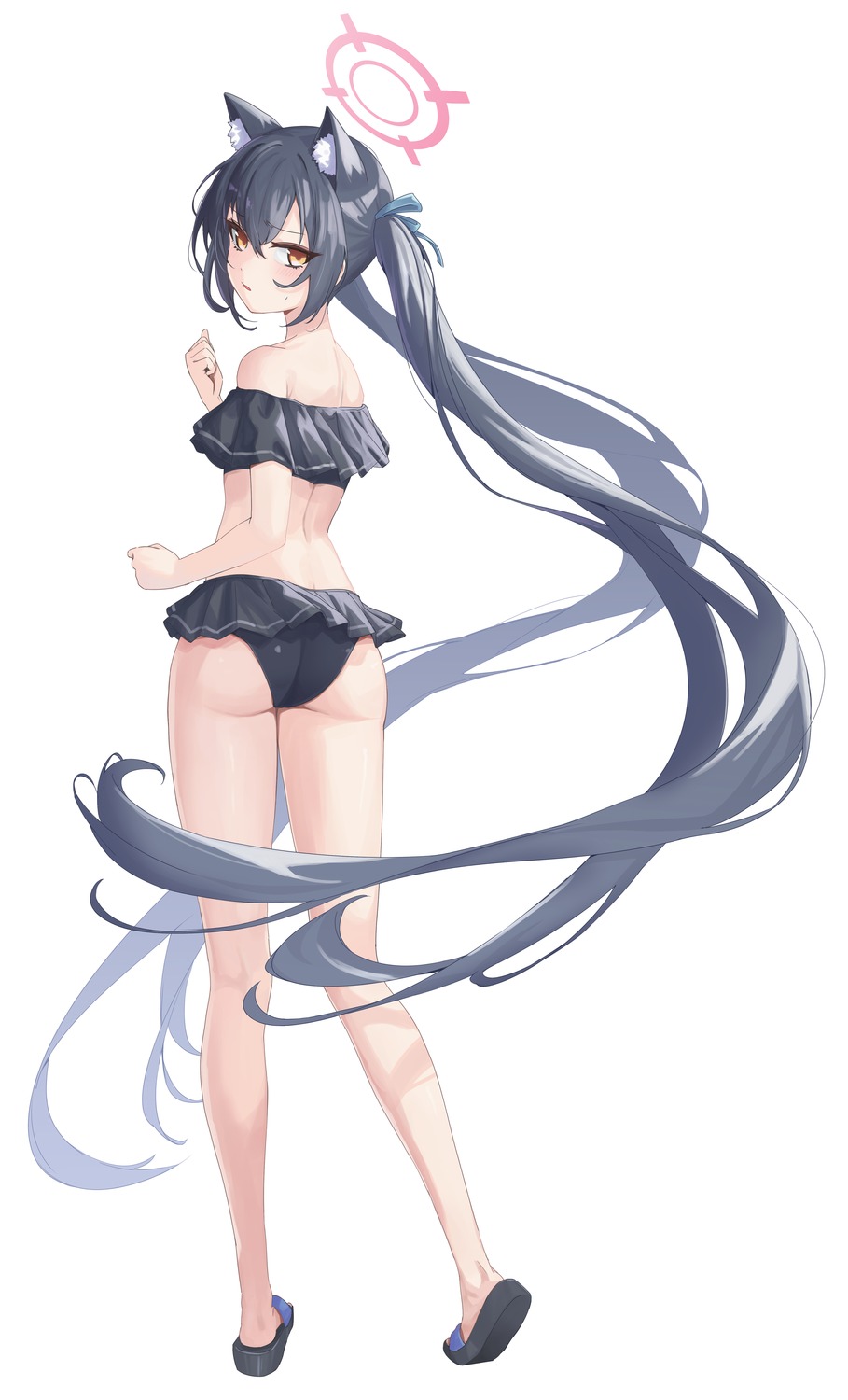 animal_ears, ass, bikini, blue_archive, gyool, halo, kuromi_serika, nekomimi