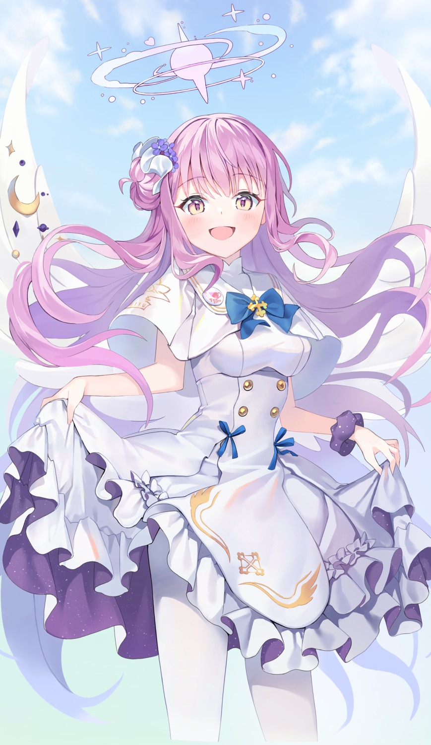 angel, blue_archive, dress, misono_mika, pantyhose, posom, skirt_lift, wings