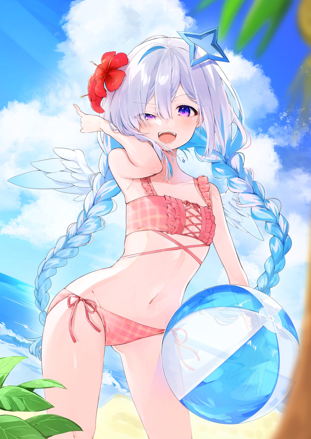 amane_kanata, angel, bikini, eme_(emeralda), hololive, swimsuits, wings