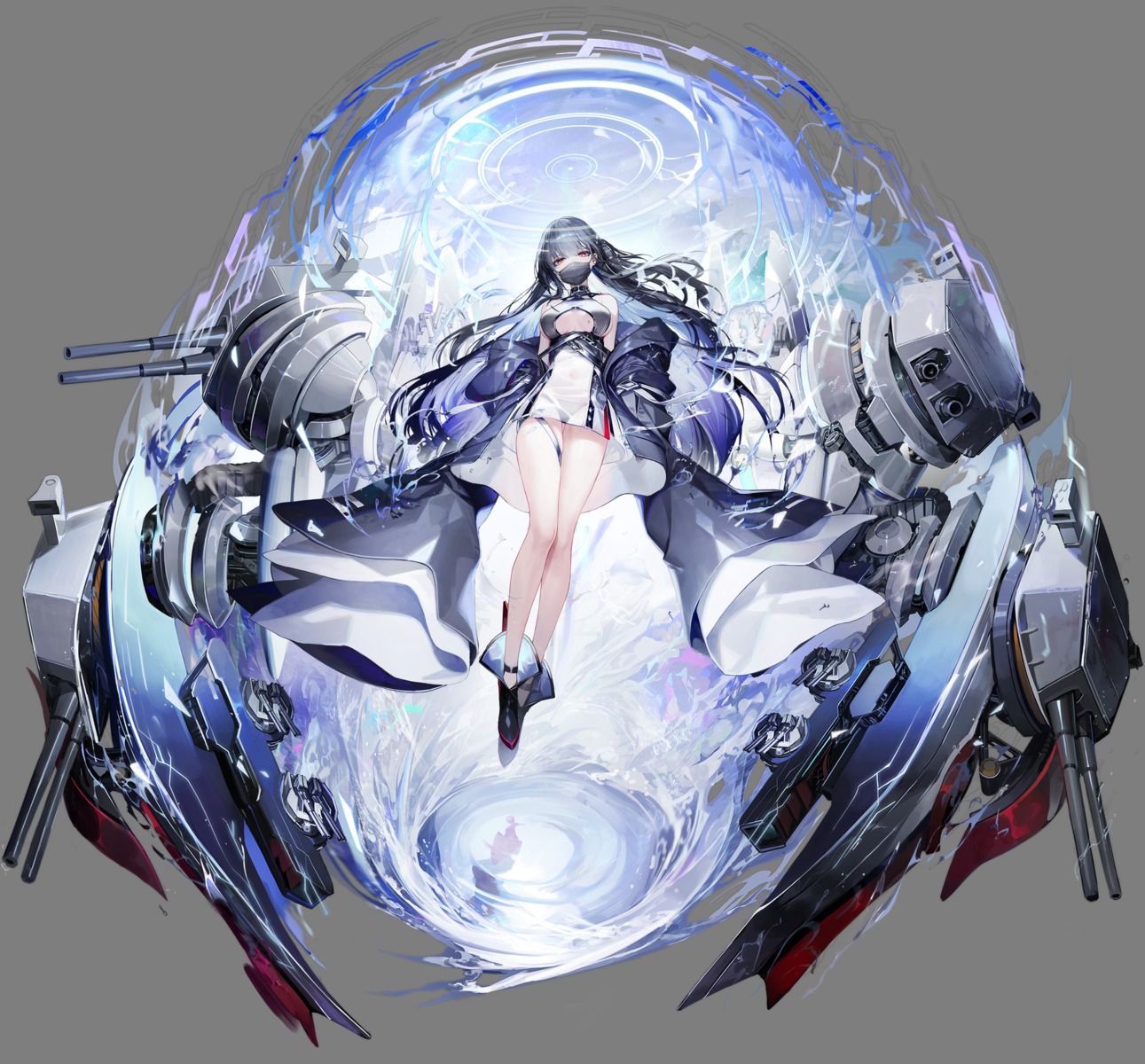 azur_lane, chyan, dress, gun, no_bra, open_shirt, pantsu, see_through