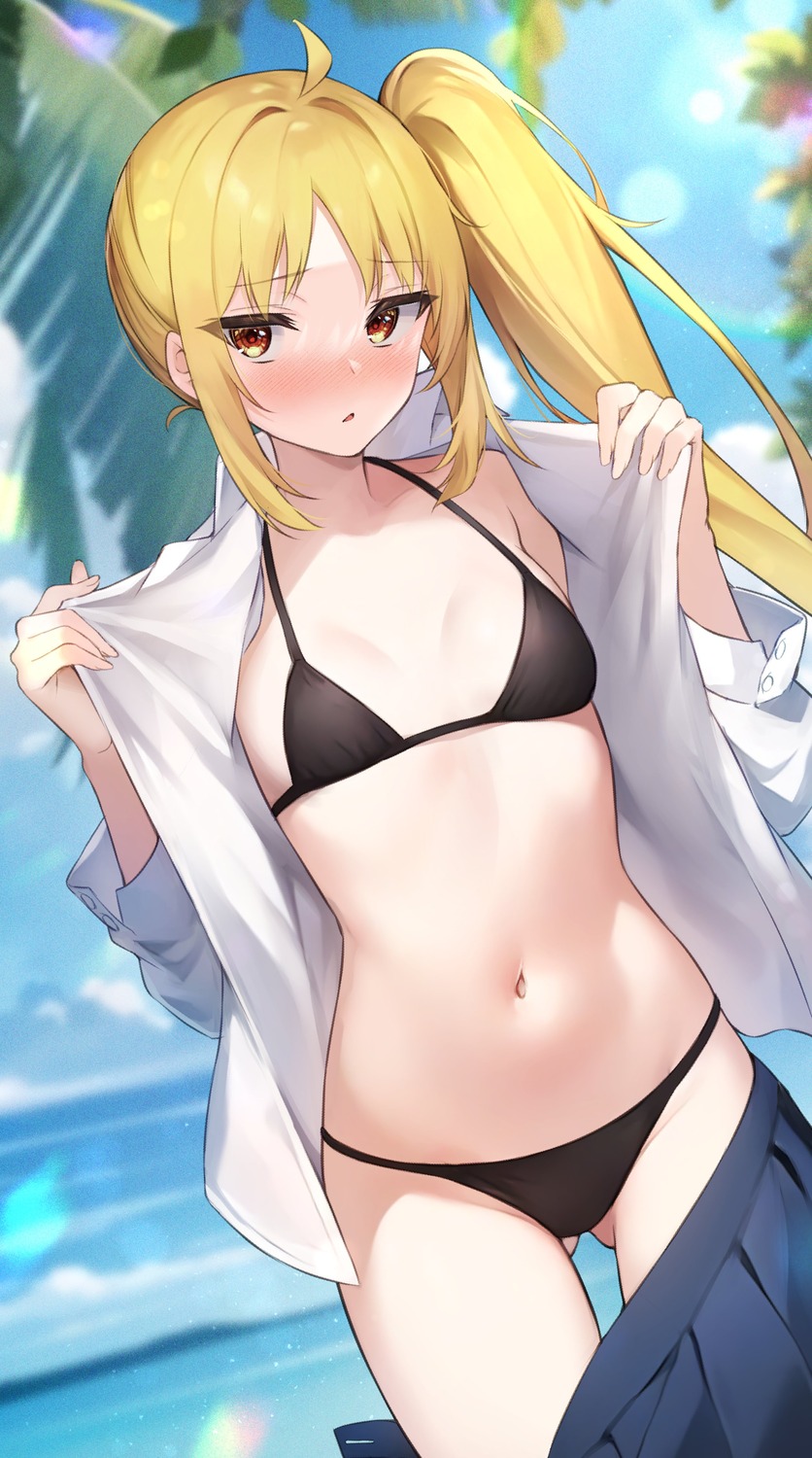 bikini, bocchi_the_rock!, haru_(re_ilust), ijichi_nijika, open_shirt, seifuku, swimsuits, undressing