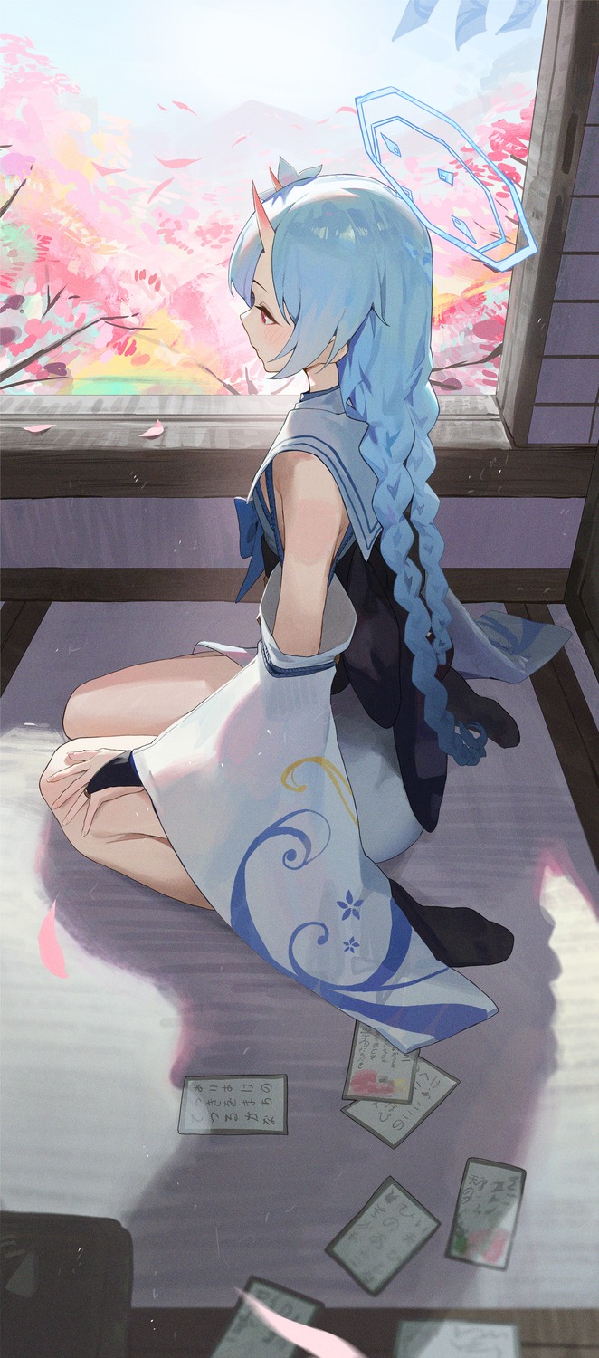 blue_archive, halo, horns, kji_(rozo), seifuku, waraku_chise