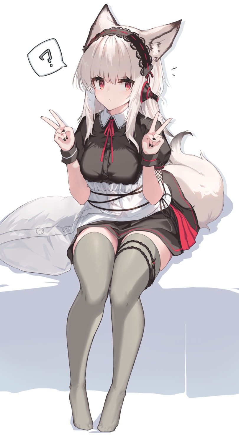 animal_ears, arknights, frostleaf_(arknights), garter, maid, tail, thighhighs, yki