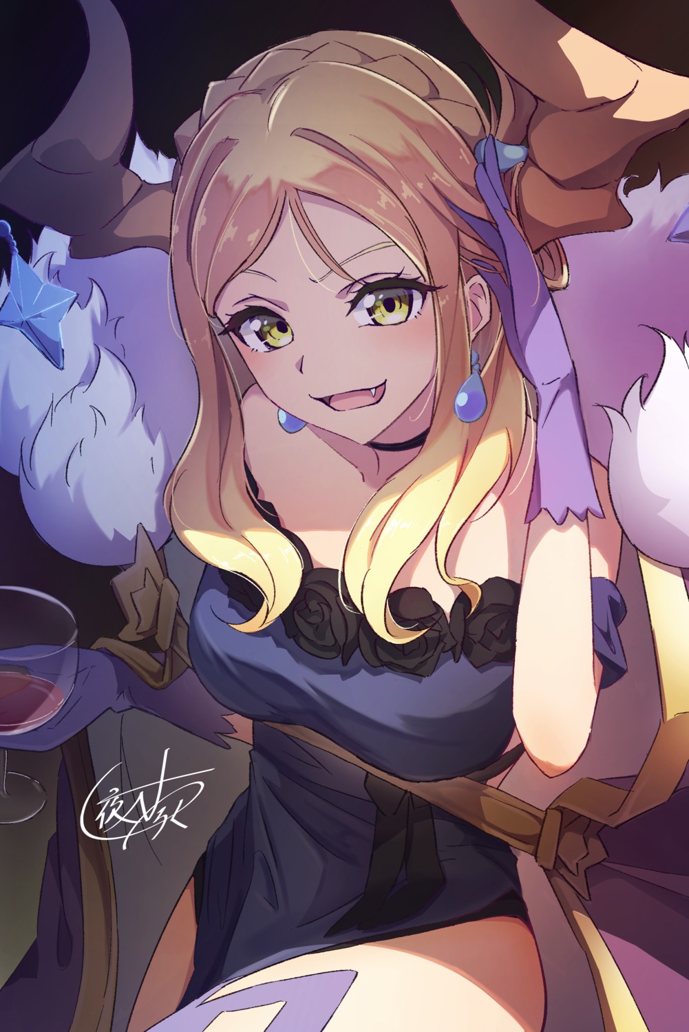 dress, genjitsu_no_yohane_-sunshine_in_the_mirror-, horns, love_live!_(series), love_live!_sunshine!!, no_bra, ohara_mari, yatoroku