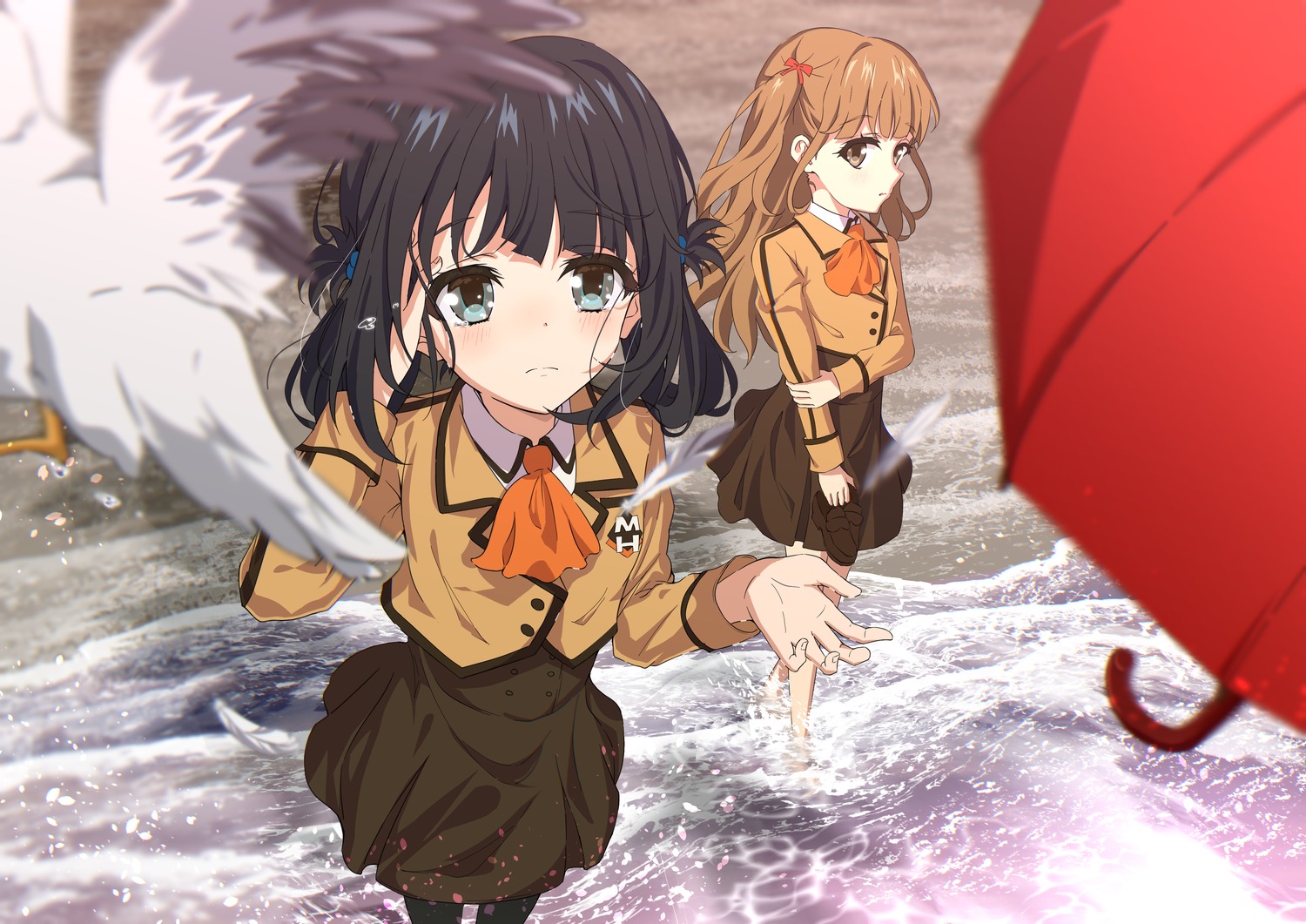 b_black_w_white, hisanuma_sayu, nagi_no_asukara, pantyhose, seifuku, shiodome_miuna, umbrella, wet