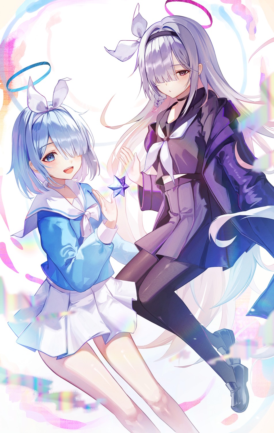 arona_(blue_archive), artist_revision, blue_archive, halo, jaduade, pantyhose, plana_(blue_archive), seifuku