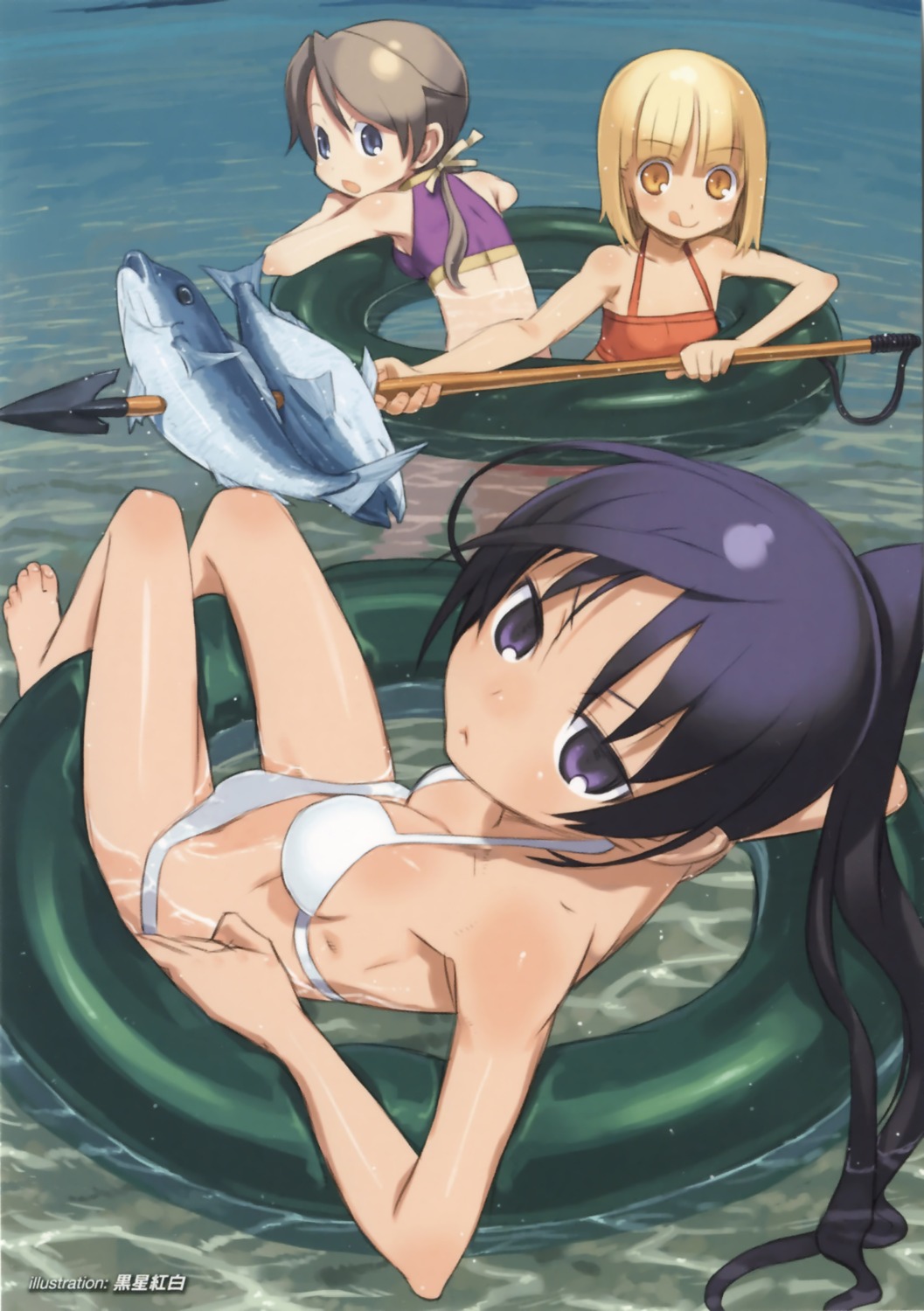 bikini, cleavage, feet, ichijo_eika, kuroboshi_kouhaku, sakurano_otoha, sky_girls, sonomiya_karen, swimsuits, wet