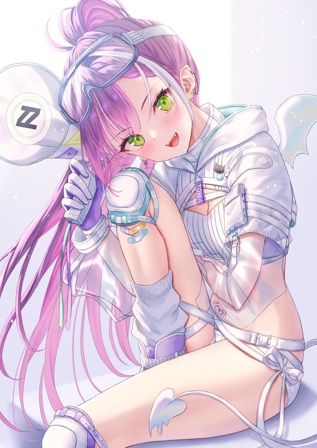 bandaid, cleavage, devil, garter, hololive, mary_is_mine, pointy_ears, see_through, tail, tokoyami_towa, wings