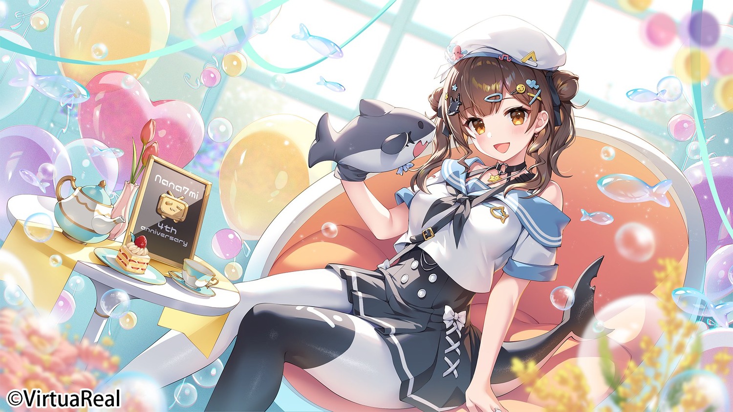 gomashio_ponz, nanami_(virtuareal), pantyhose, seifuku, tail, virtuareal, wallpaper