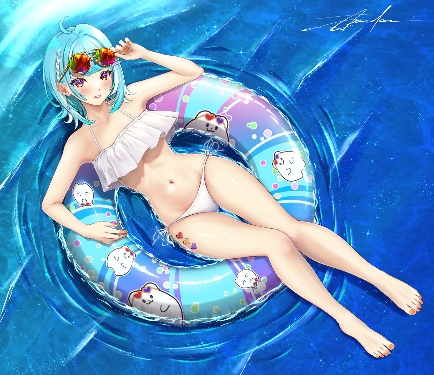 bikini, megane, prsdubstep, shiranami_ramune, swimsuits, tattoo, vspo!, wet