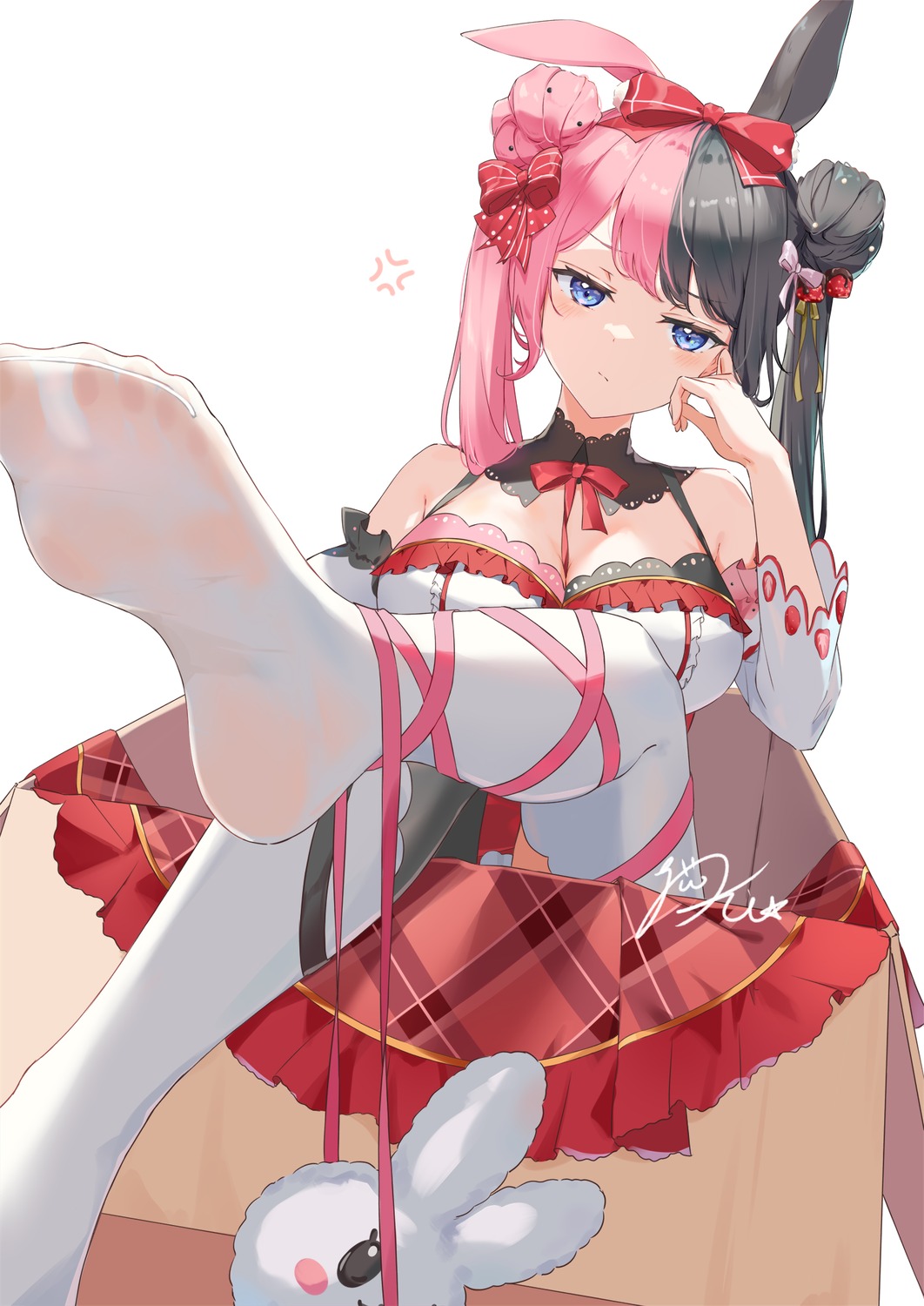 animal_ears, bunny_ears, feet, iris_black_games, no_bra, okishiro, see_through, tachibana_hinano, thighhighs, vspo!