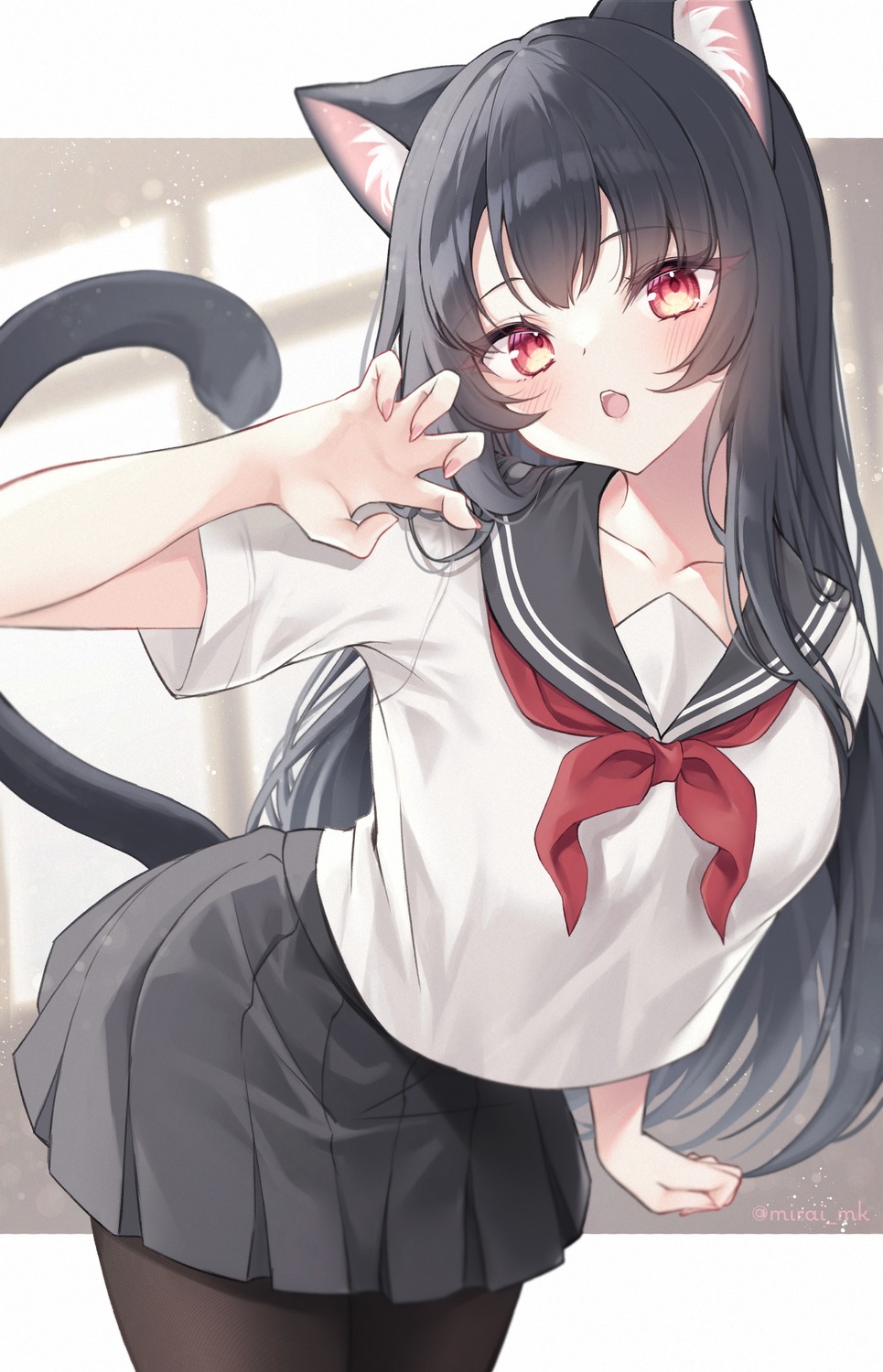 animal_ears, mirai_(happy-floral), nekomimi, pantyhose, seifuku, tail