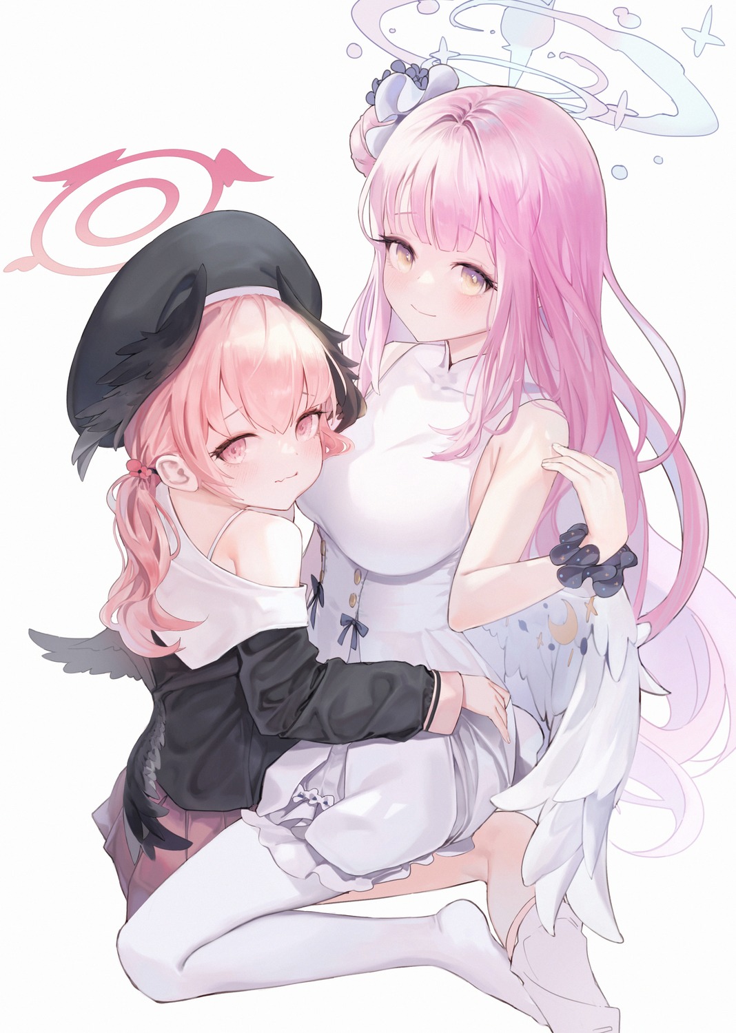 angel, bbul_horn, blue_archive, dress, halo, misono_mika, seifuku, shimoe_koharu, wings, yuri