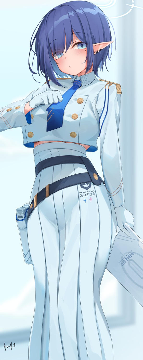 blue_archive, halo, kidovie, oki_aoi, pointy_ears, uniform