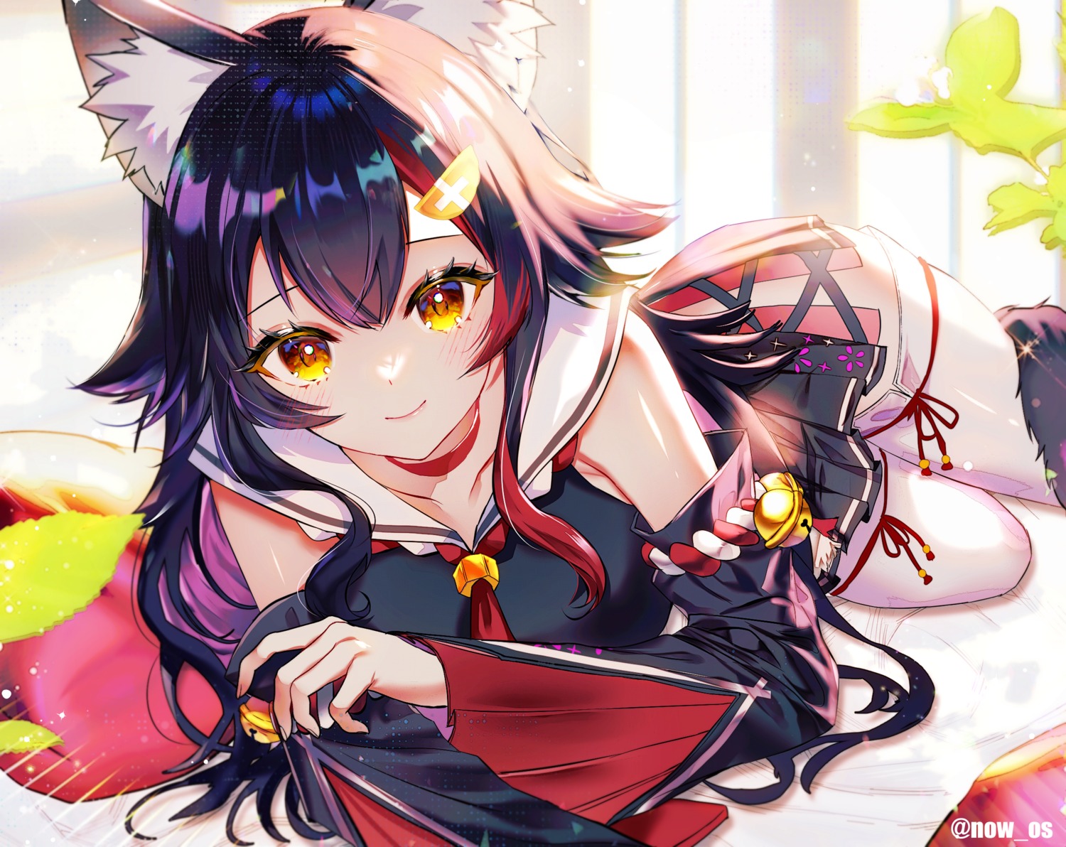 animal_ears, hololive, hololive_gamers, ookami_mio, seifuku, sowon, tail, thighhighs