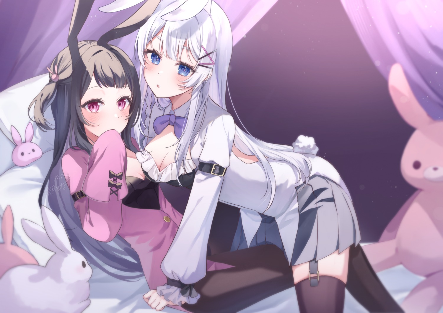 animal_ears, ayatsuki_hina, bunny_ears, pantyhose, stockings, tail, thighhighs, yuri