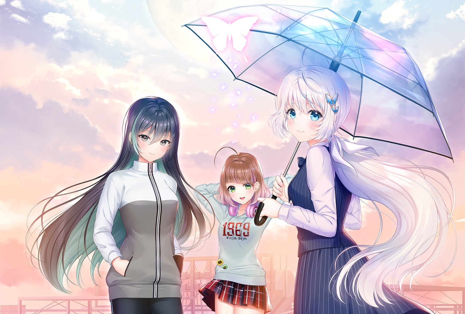 2045_tsuki_yori., gym_uniform, headphones, maumen, mellow, sakamuke, seifuku, umbrella