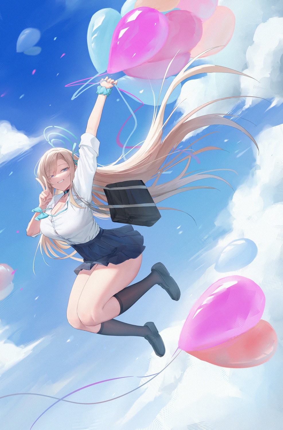 blue_archive, cleavage, halo, ichinose_asuna, kafeifeifeifeifeifei_jiemo_jun, open_shirt, seifuku