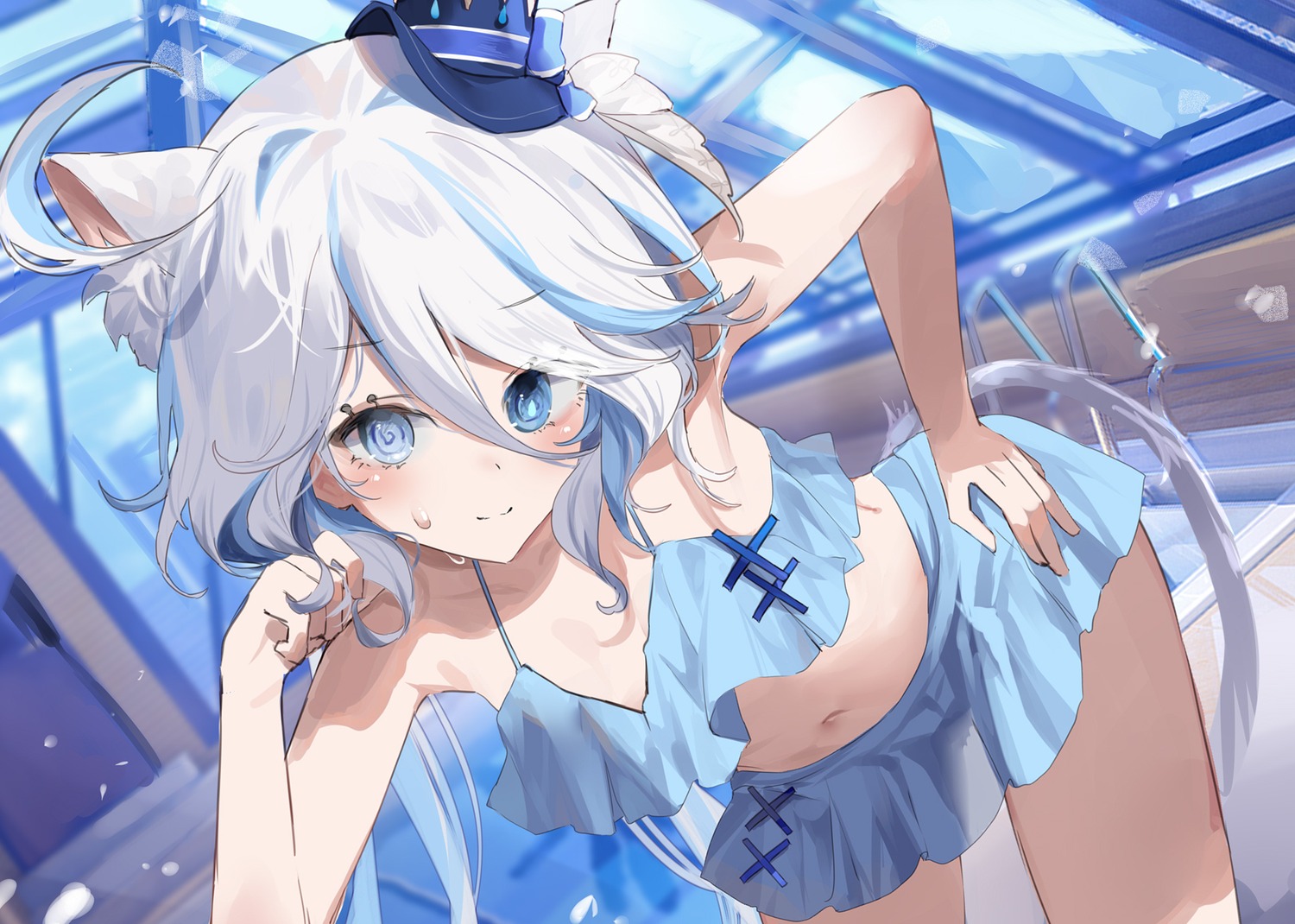animal_ears, bikini, furina, genshin_impact, heterochromia, kagurazaka_miyabi, nekomimi, swimsuits, tail