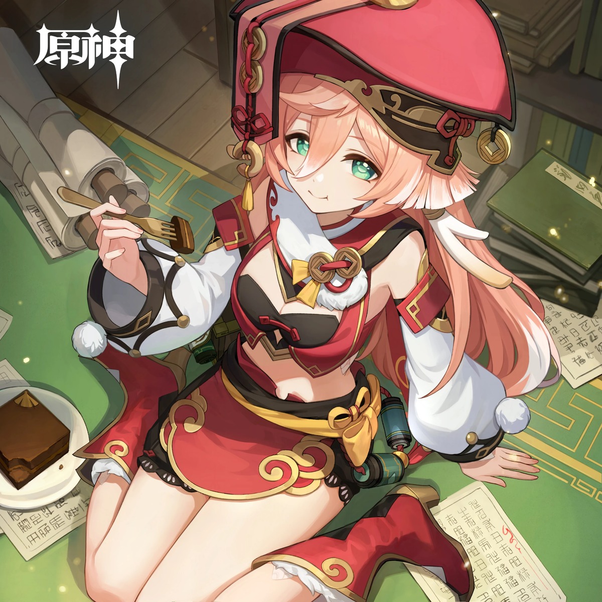 asian_clothes, cleavage, genshin_impact, heels, horns, romana, yanfei