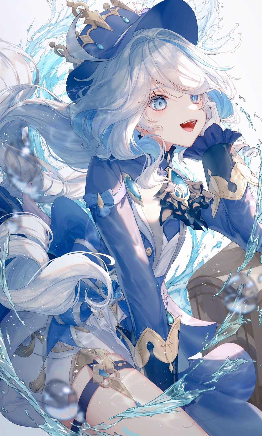 furina, garter, genshin_impact, heterochromia, toku_kekakewanko, wet