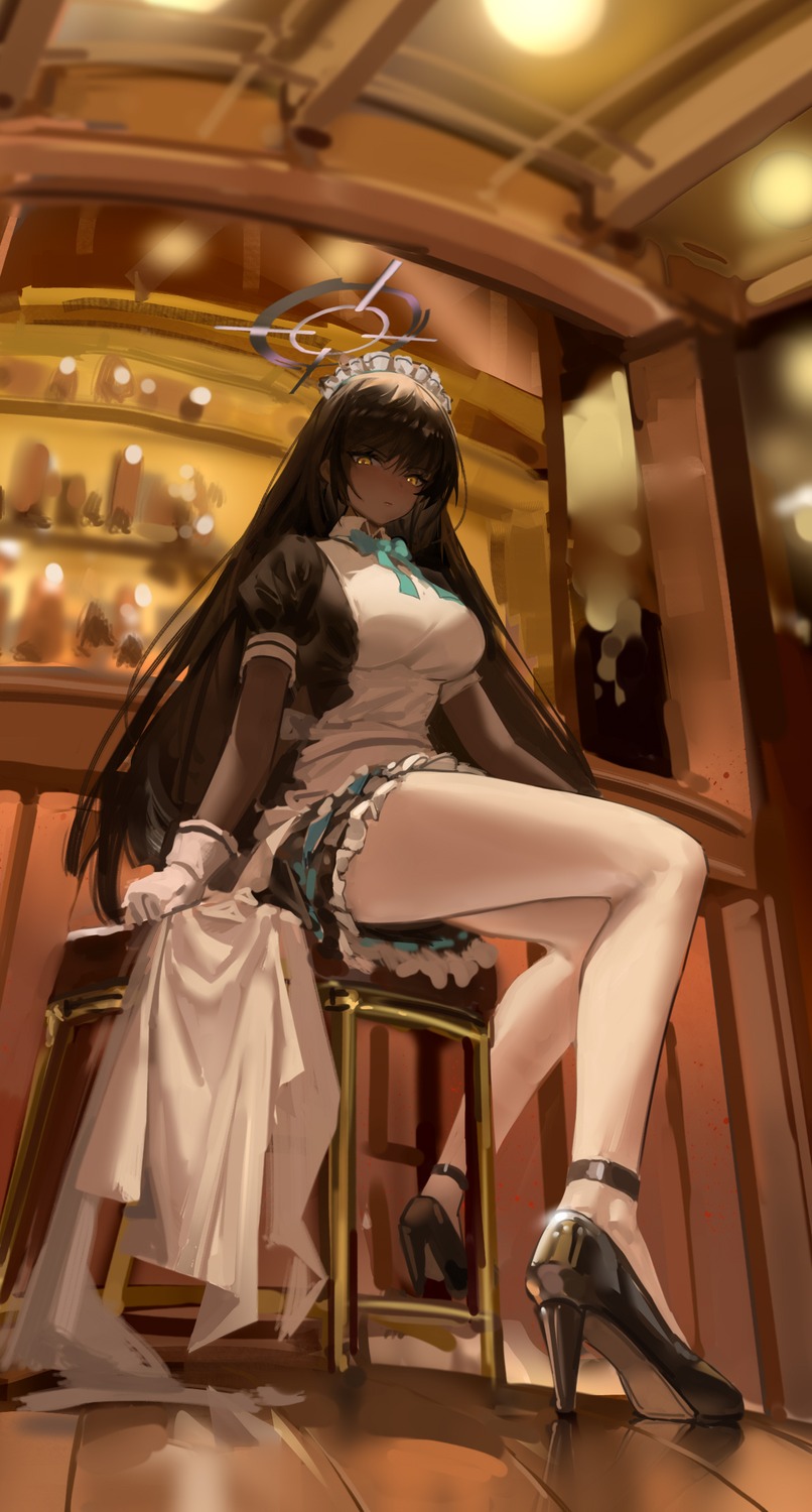 blue_archive, halo, heels, kakudate_karin, maid, meinoss, pantyhose