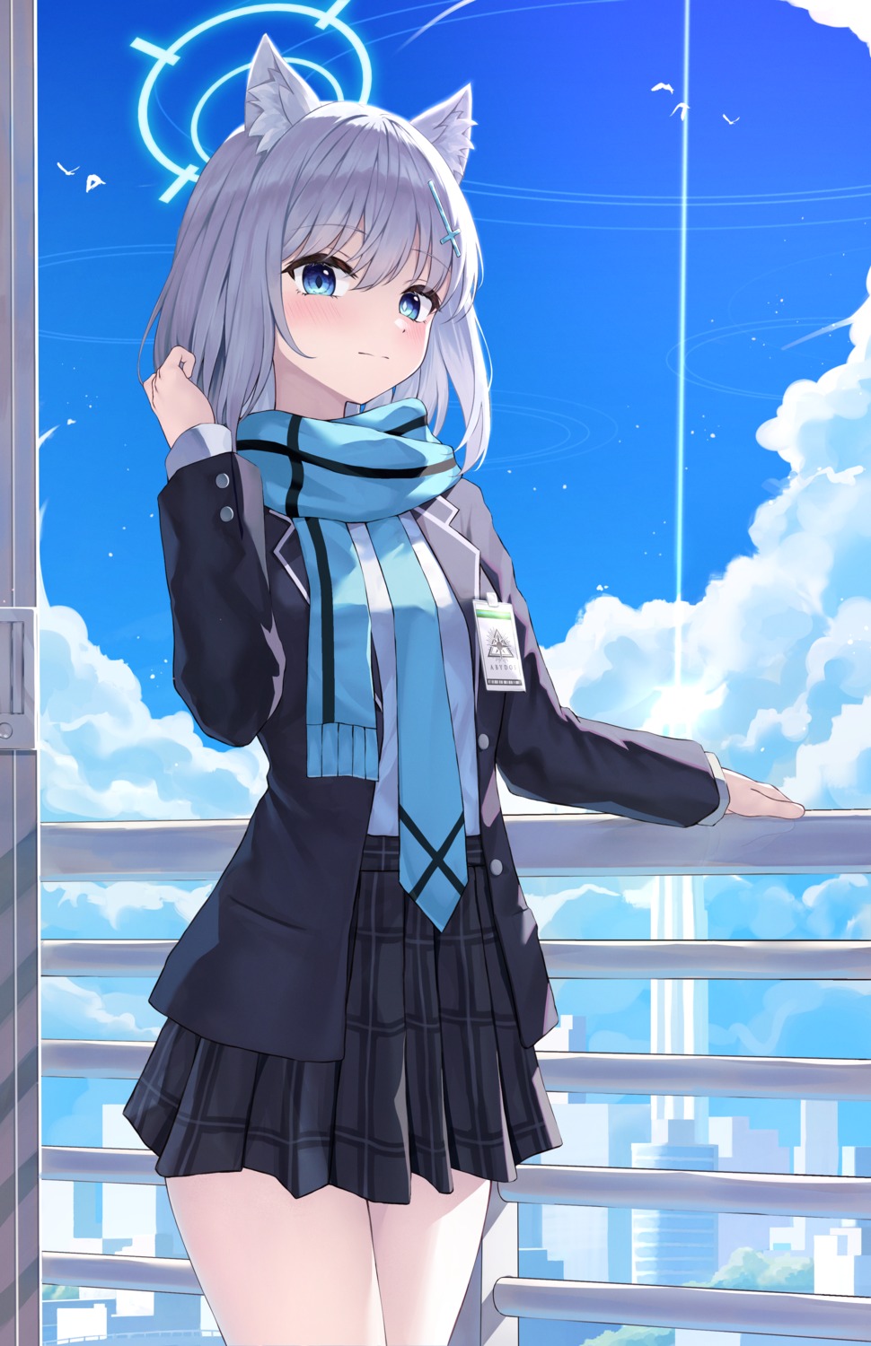 animal_ears, blue_archive, halo, kurone_(kurone_ryuo), nekomimi, seifuku, sunaookami_shiroko