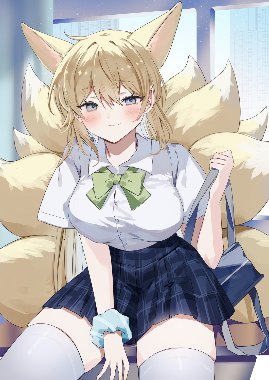 animal_ears, heterochromia, kitsune, seifuku, sorani_(kaeru0768), tail, thighhighs
