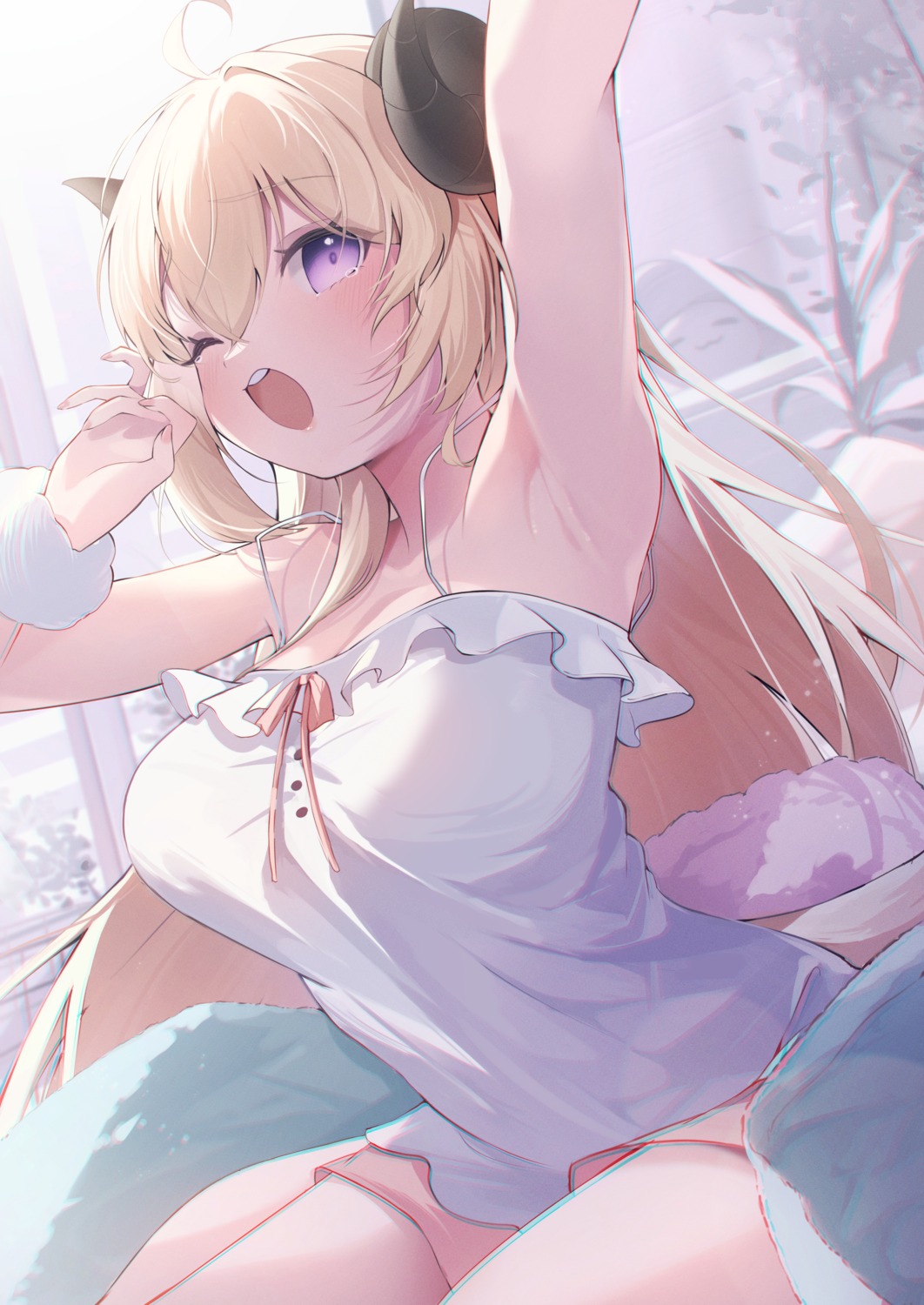 eat_some_cookie, hololive, horns, lingerie, tsunomaki_watame