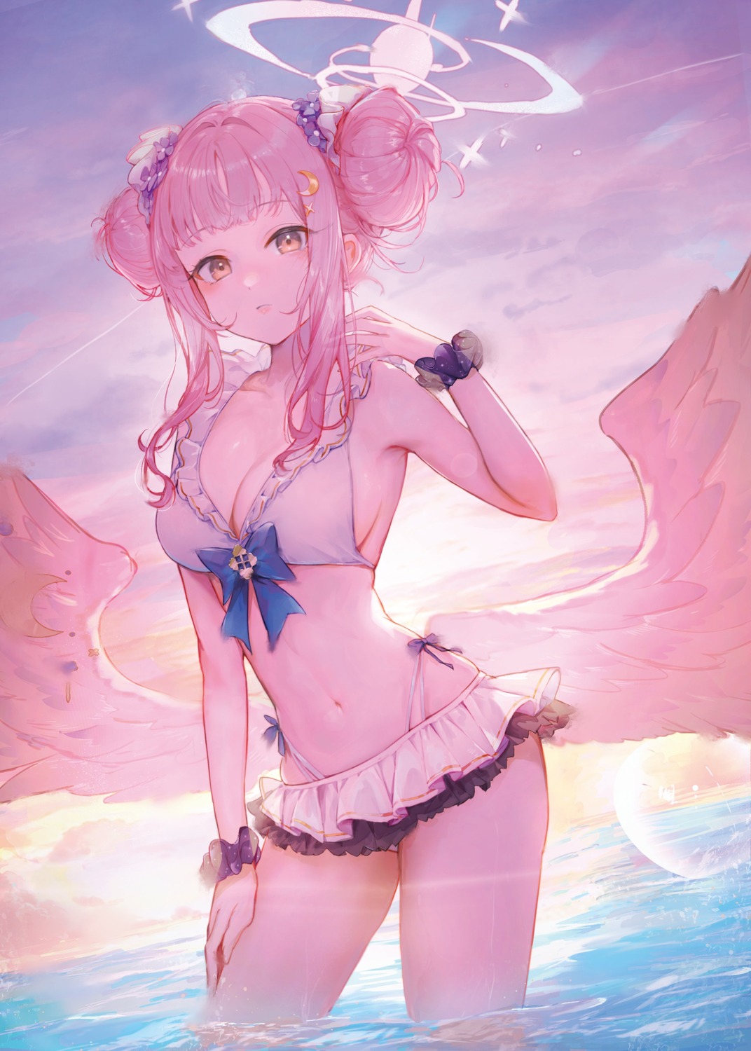 angel, bikini, blue_archive, cleavage, dejio, misono_mika, swimsuits, wet, wings
