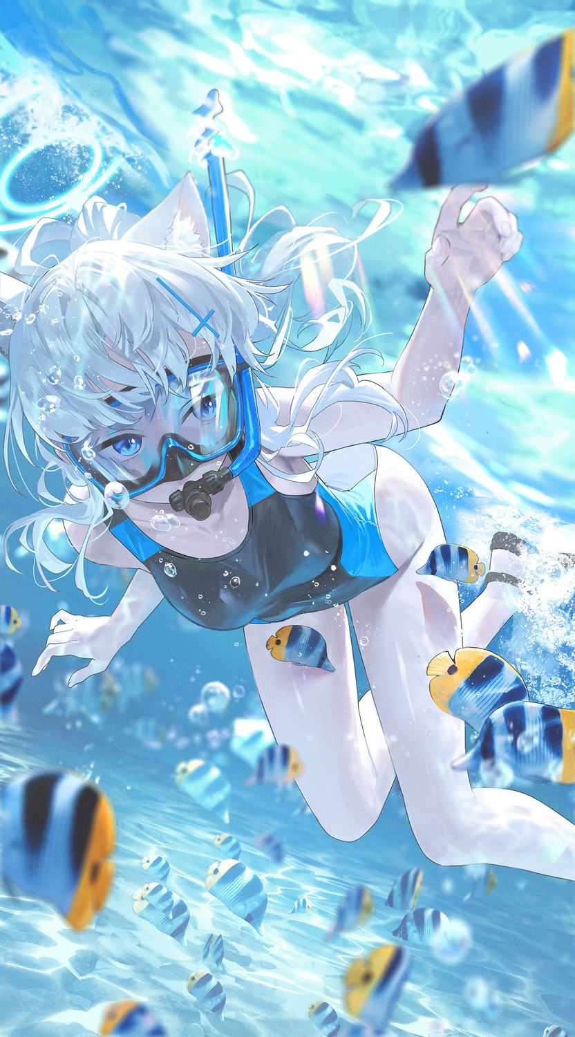 animal_ears, blue_archive, halo, nekomimi, sunaookami_shiroko, swimsuits, ttk_(kirinottk), wet