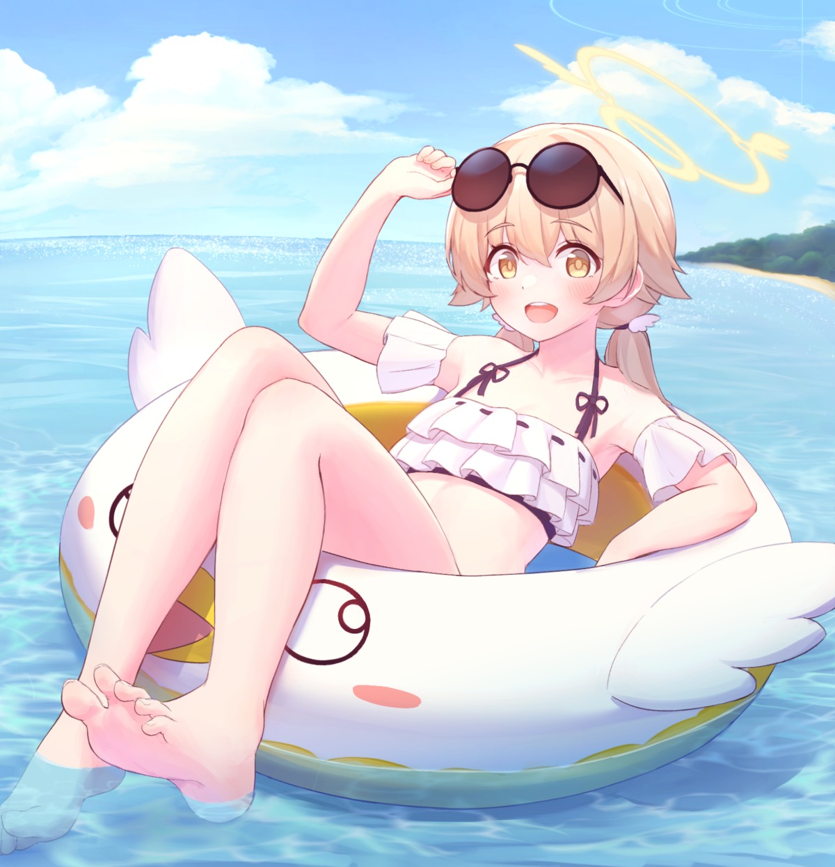 ajitani_hifumi, bikini, blue_archive, bsm_(nerdmin), feet, halo, megane, swimsuits, wet