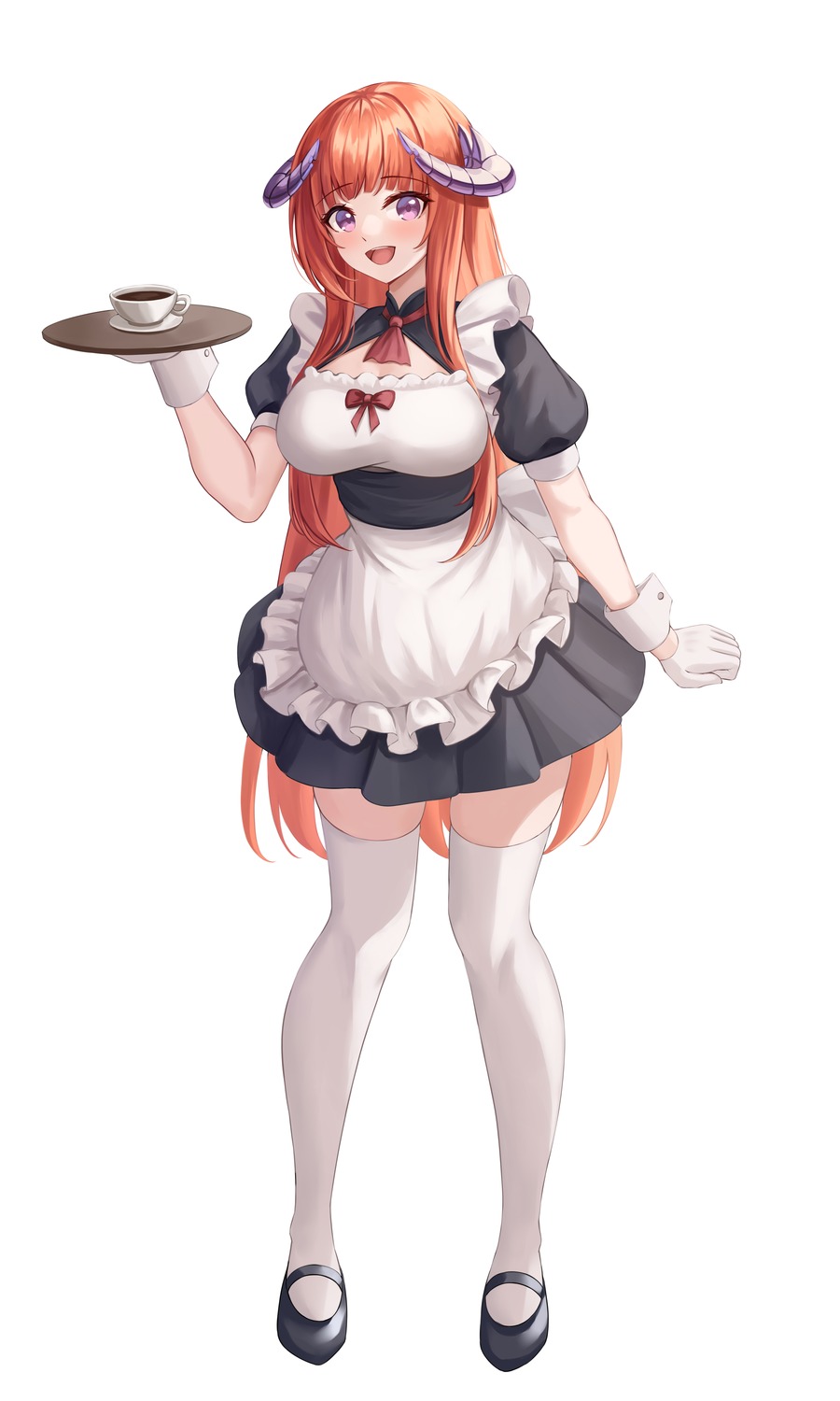 arknights, bagpipe_(arknights), daisy_cutter, horns, maid, thighhighs