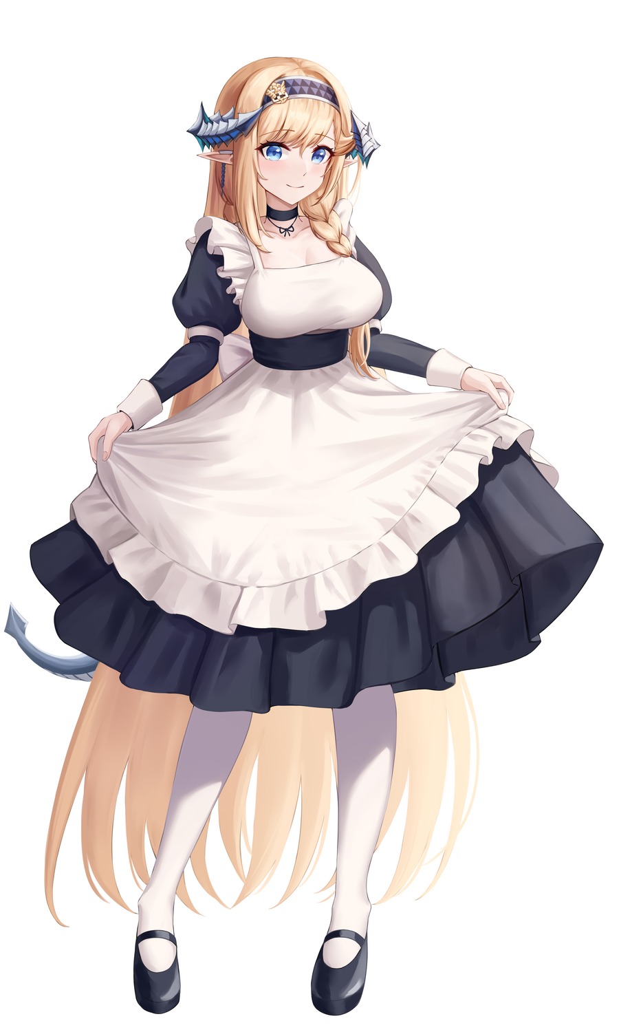 arknights, daisy_cutter, horns, pantyhose, saileach_(arknights), skirt_lift, tail