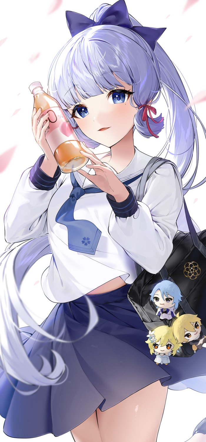 chibi, genshin_impact, kamisato_ayaka, kkopoli, seifuku, skirt_lift