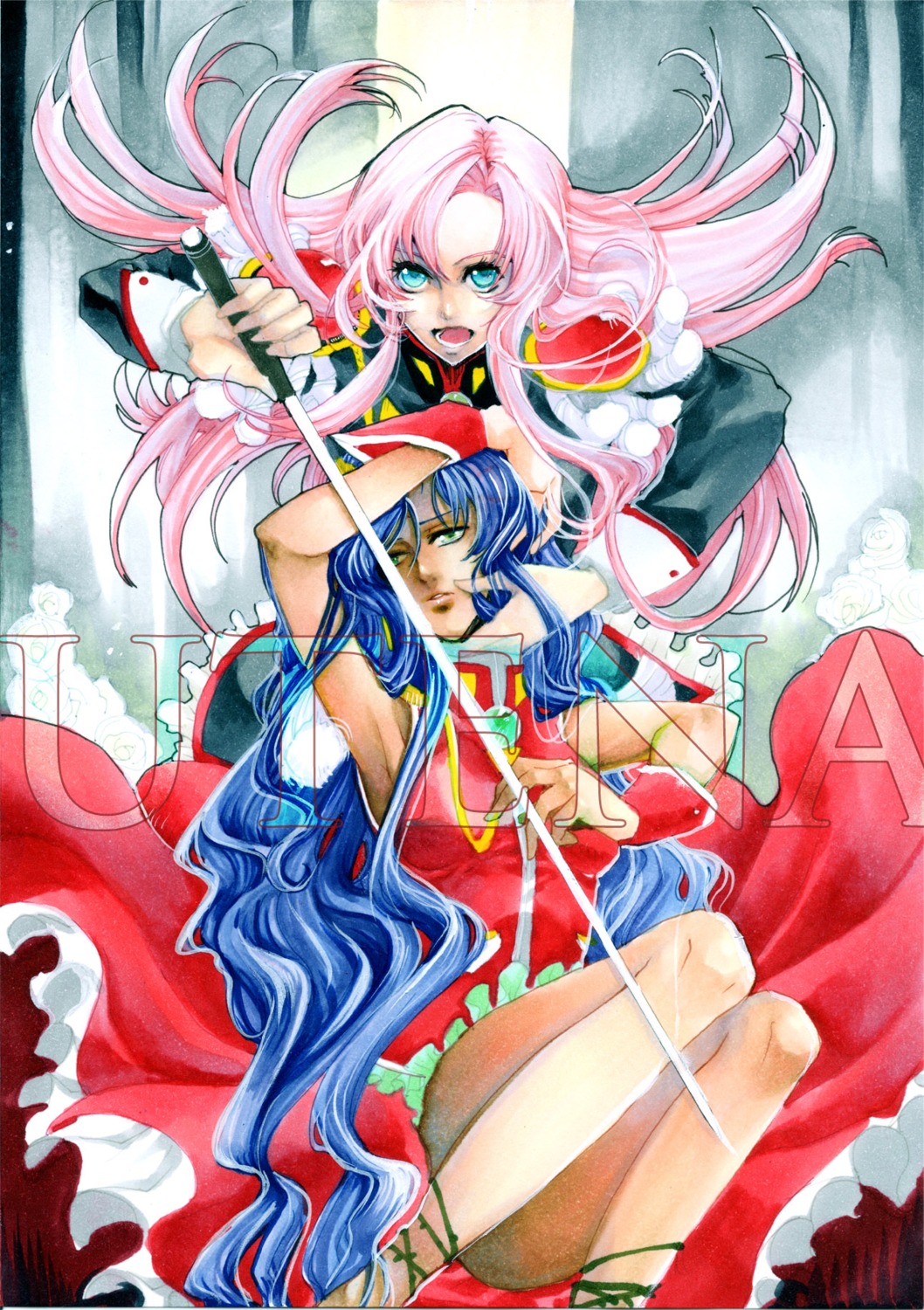 dress, himemiya_anthy, noppo, revolutionary_girl_utena, sword, tenjou_utena