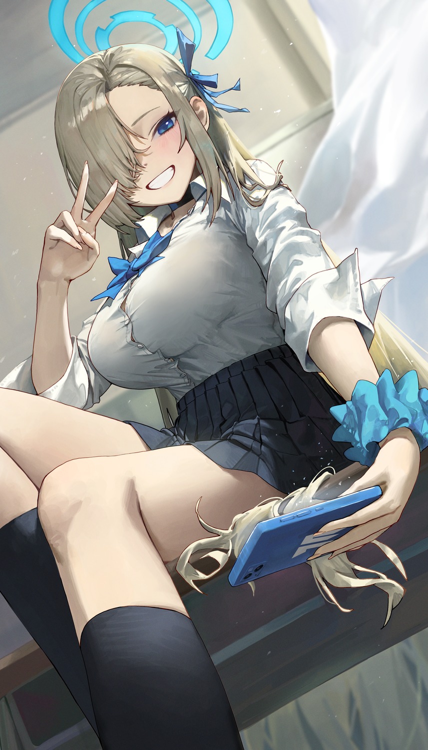 blue_archive, chobbb, halo, ichinose_asuna, seifuku, selfie