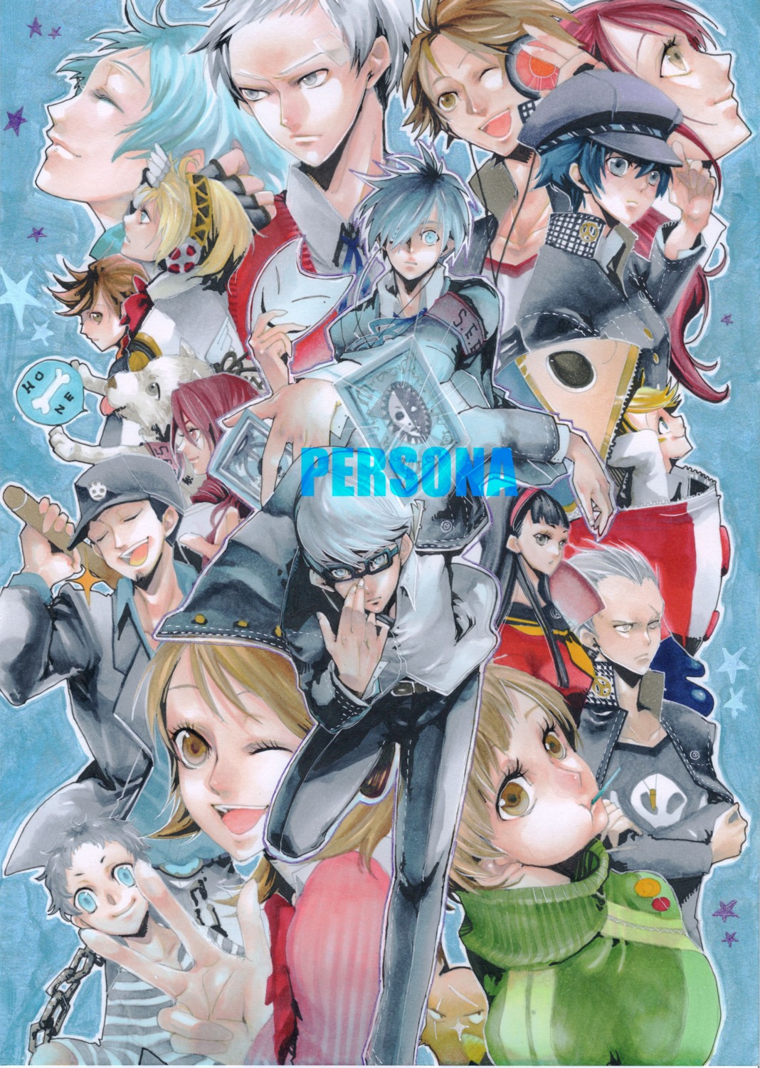 aegis, amada_ken, amagi_yukiko, aragaki_shinjirou, arisato_minato, hanamura_yousuke, headphones, iori_junpei