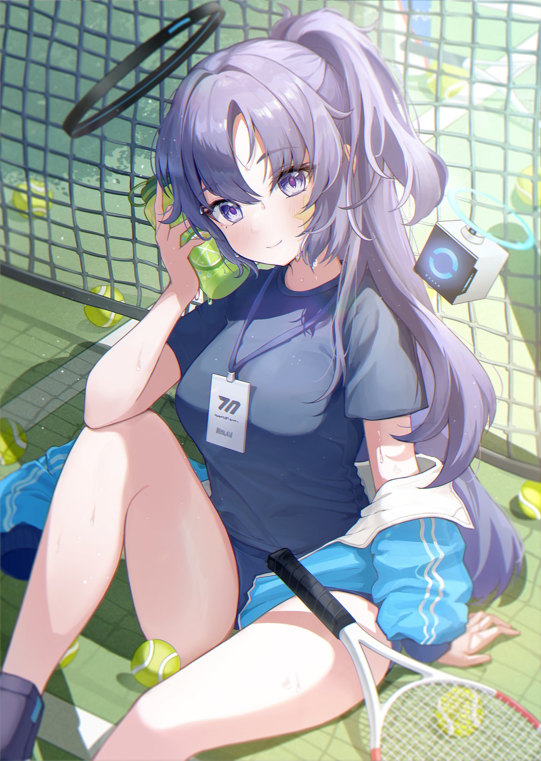 blue_archive, buruma, gym_uniform, halo, hayase_yuuka, prana_(prana12), tattoo, tennis