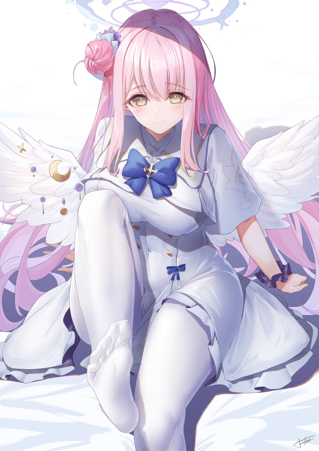 angel, blue_archive, dress, feet, misono_mika, pantyhose, wings, xfate