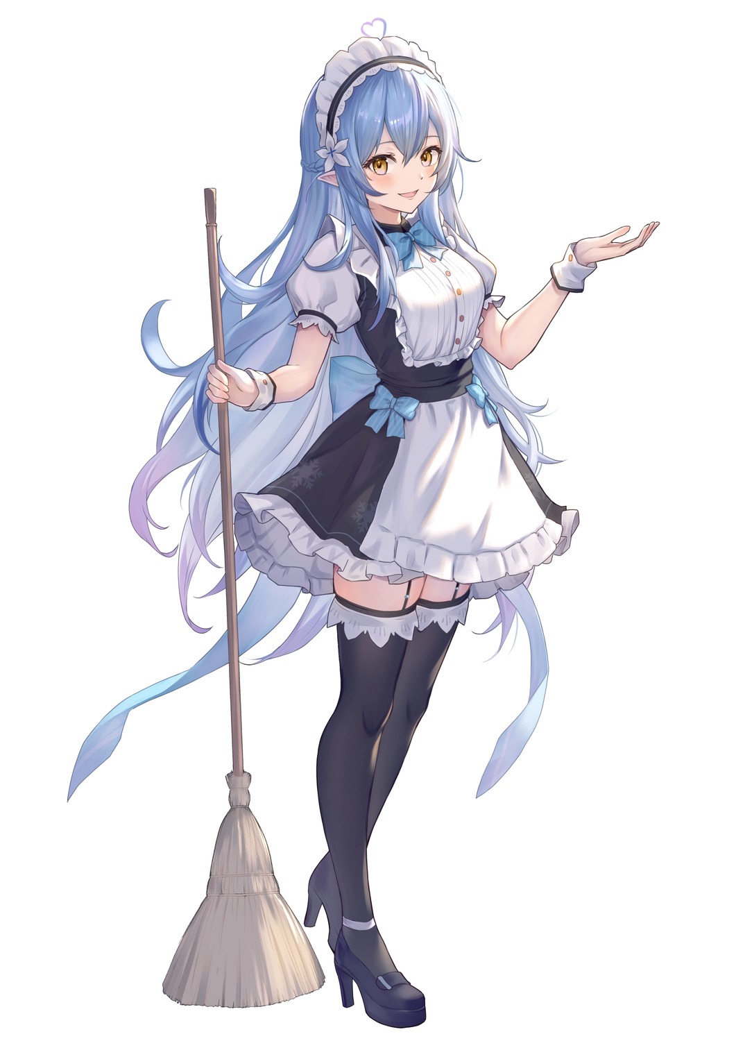 elf, heels, hololive, maid, pointy_ears, stockings, thighhighs, tokisaka_makoto, yukihana_lamy