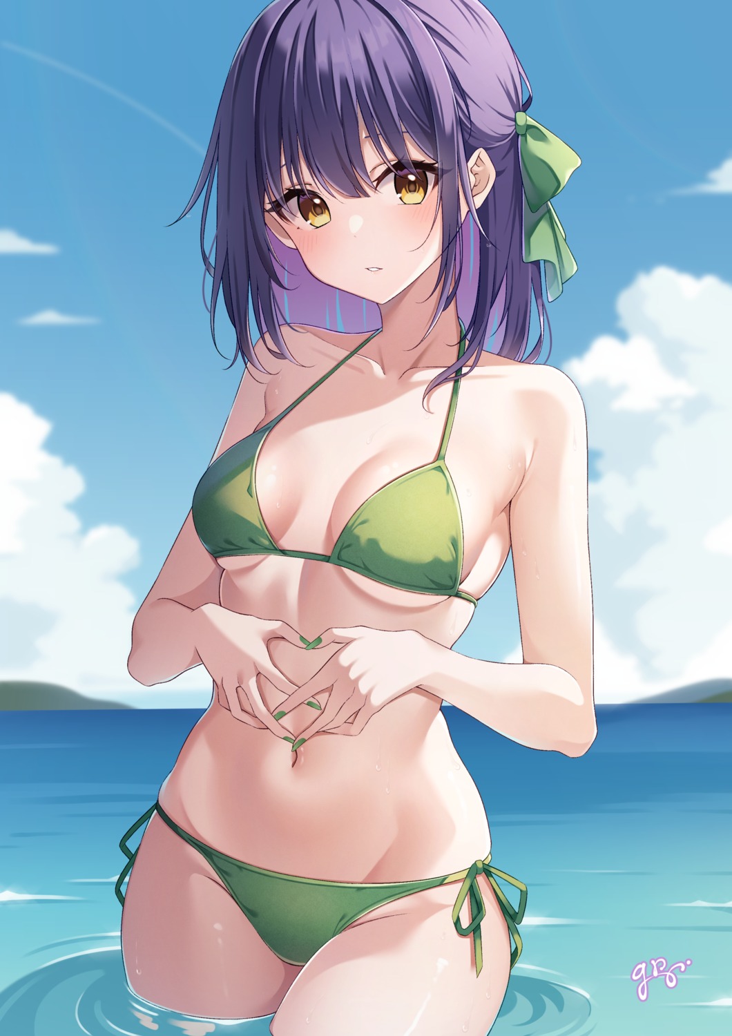 bikini, guri_(gri1211), indie_virtual_youtuber, kutsugi_rin, swimsuits, wet
