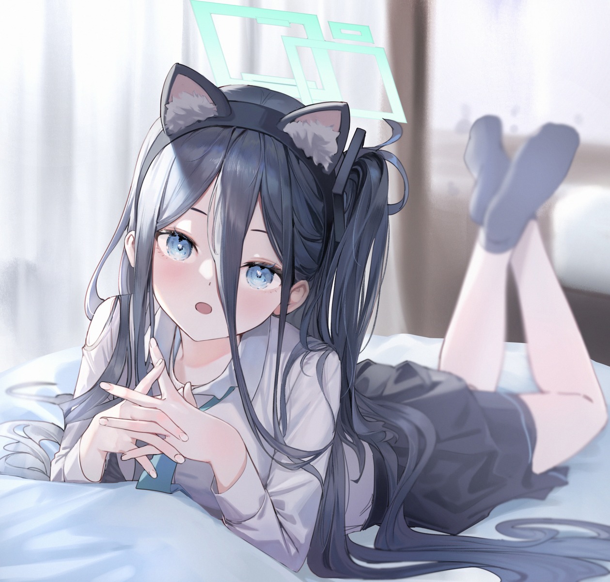 animal_ears, bbul_horn, blue_archive, halo, nekomimi, seifuku, tendou_aris